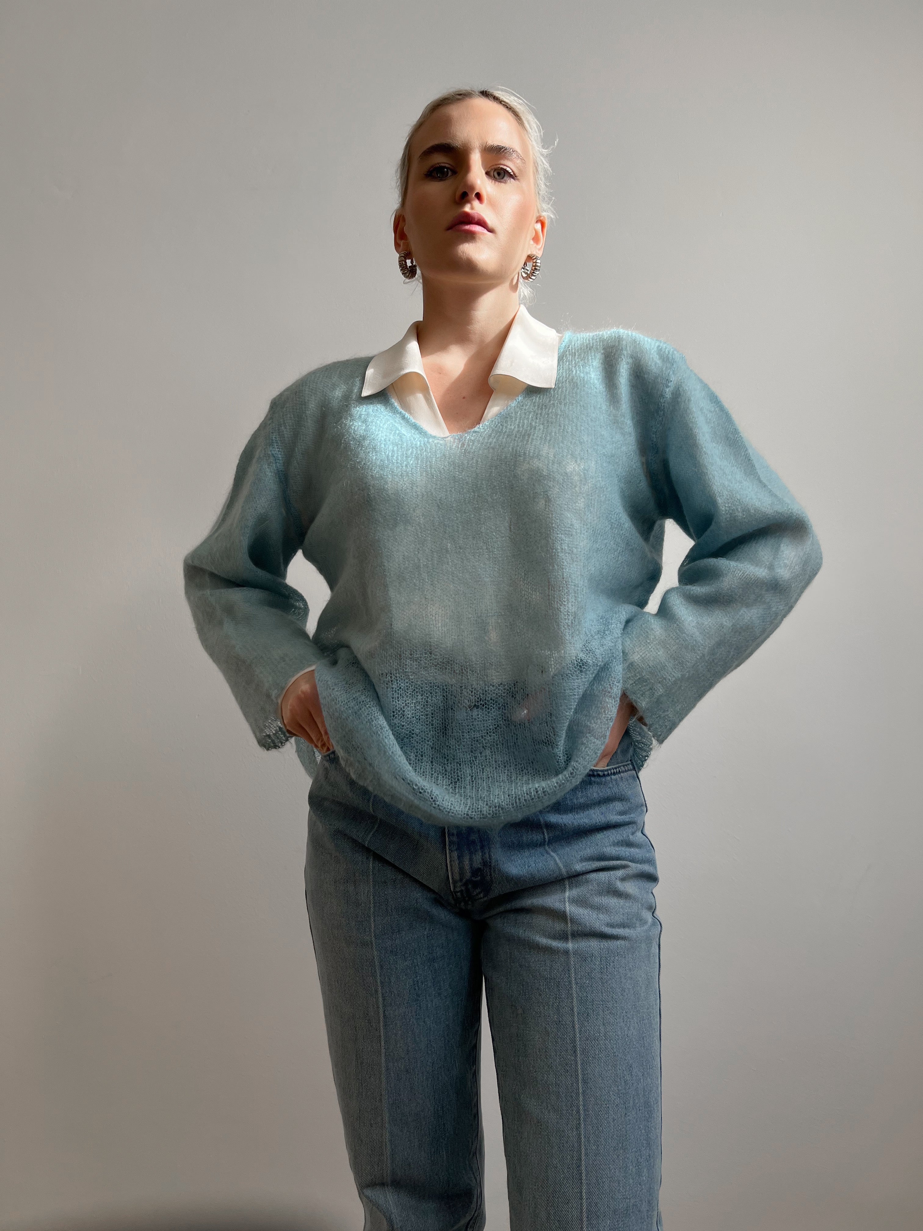 Maglione azzurro in mohair