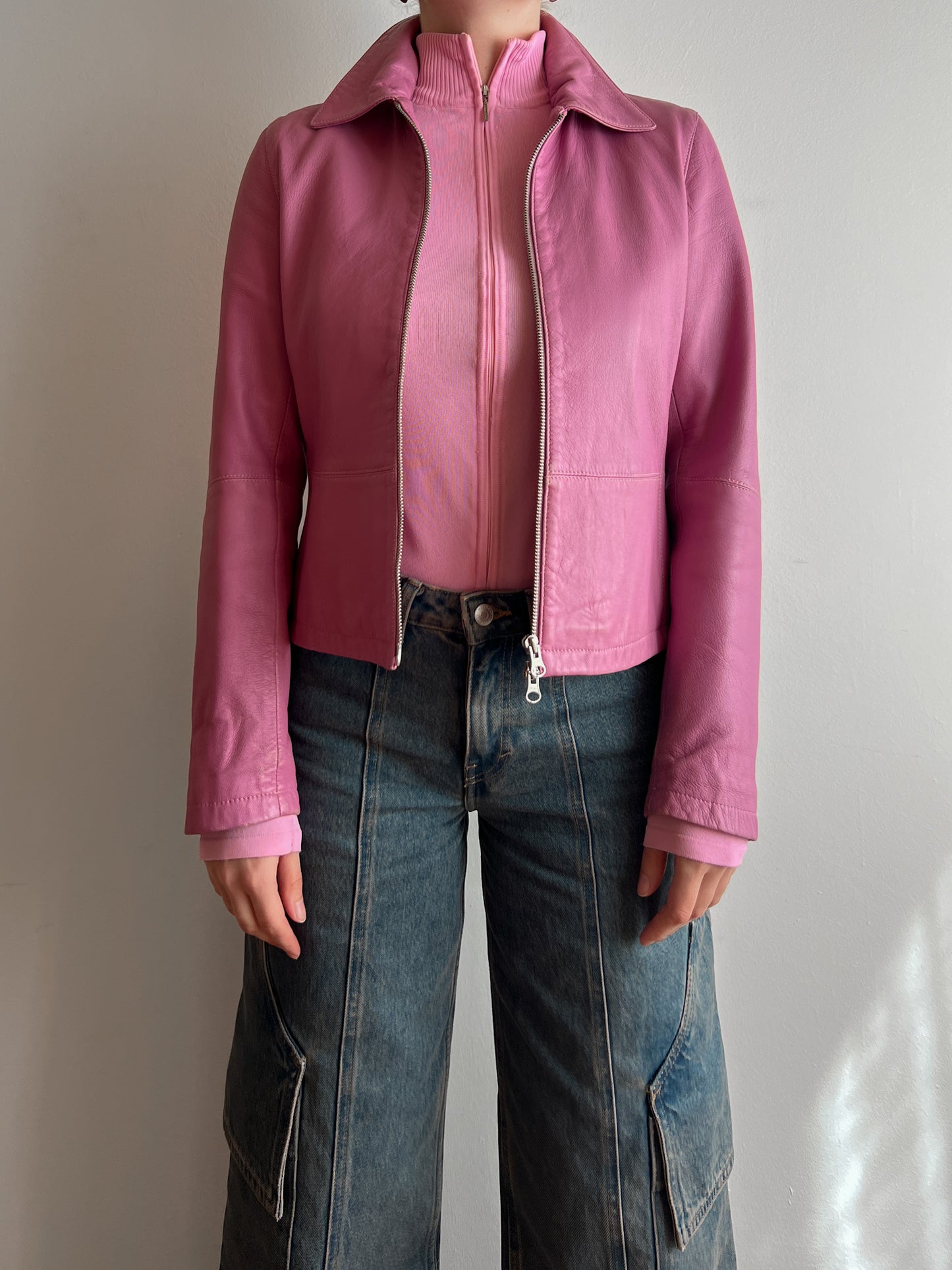 Real leather pink jacket