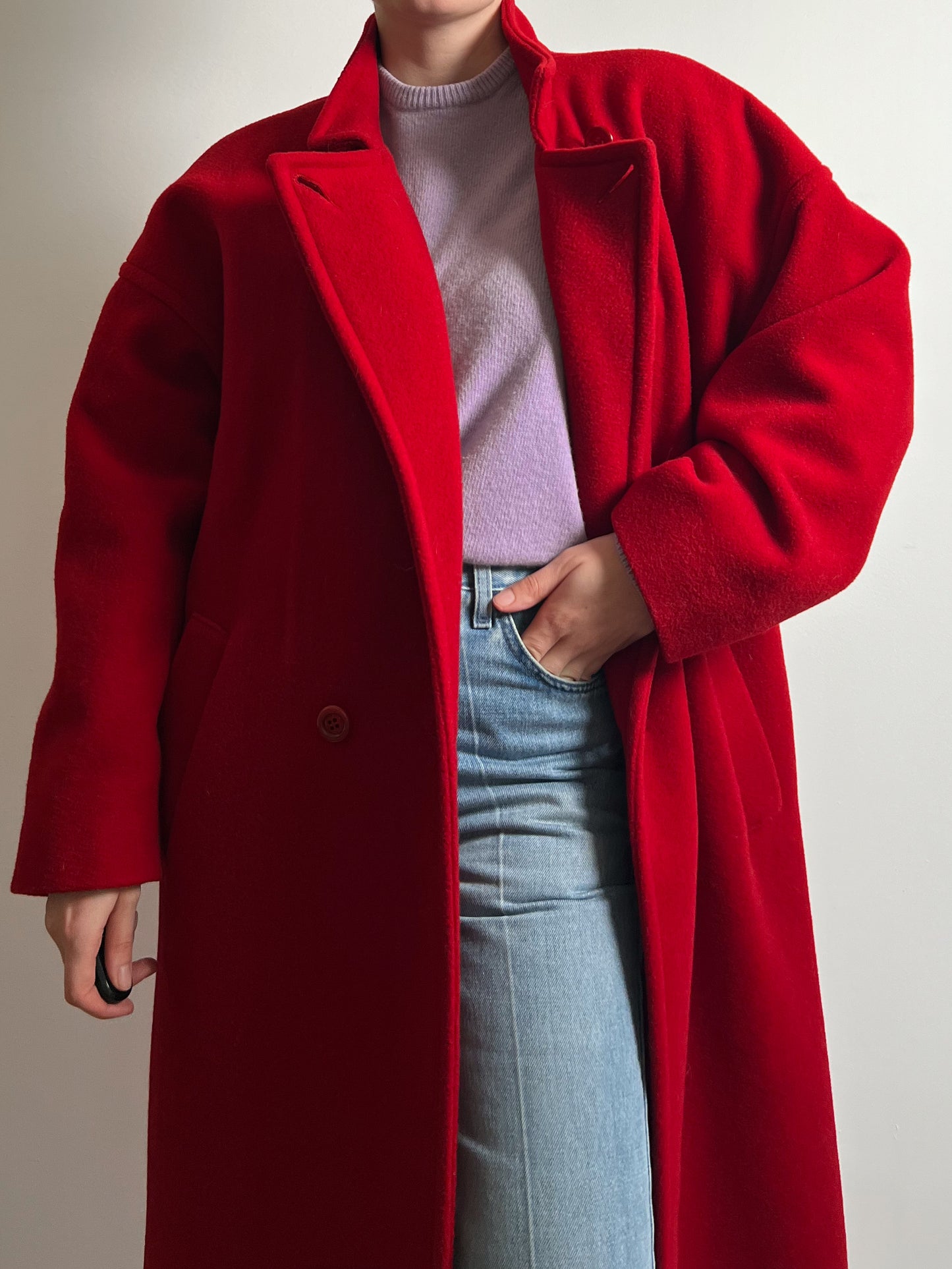 Pure wool red long coat