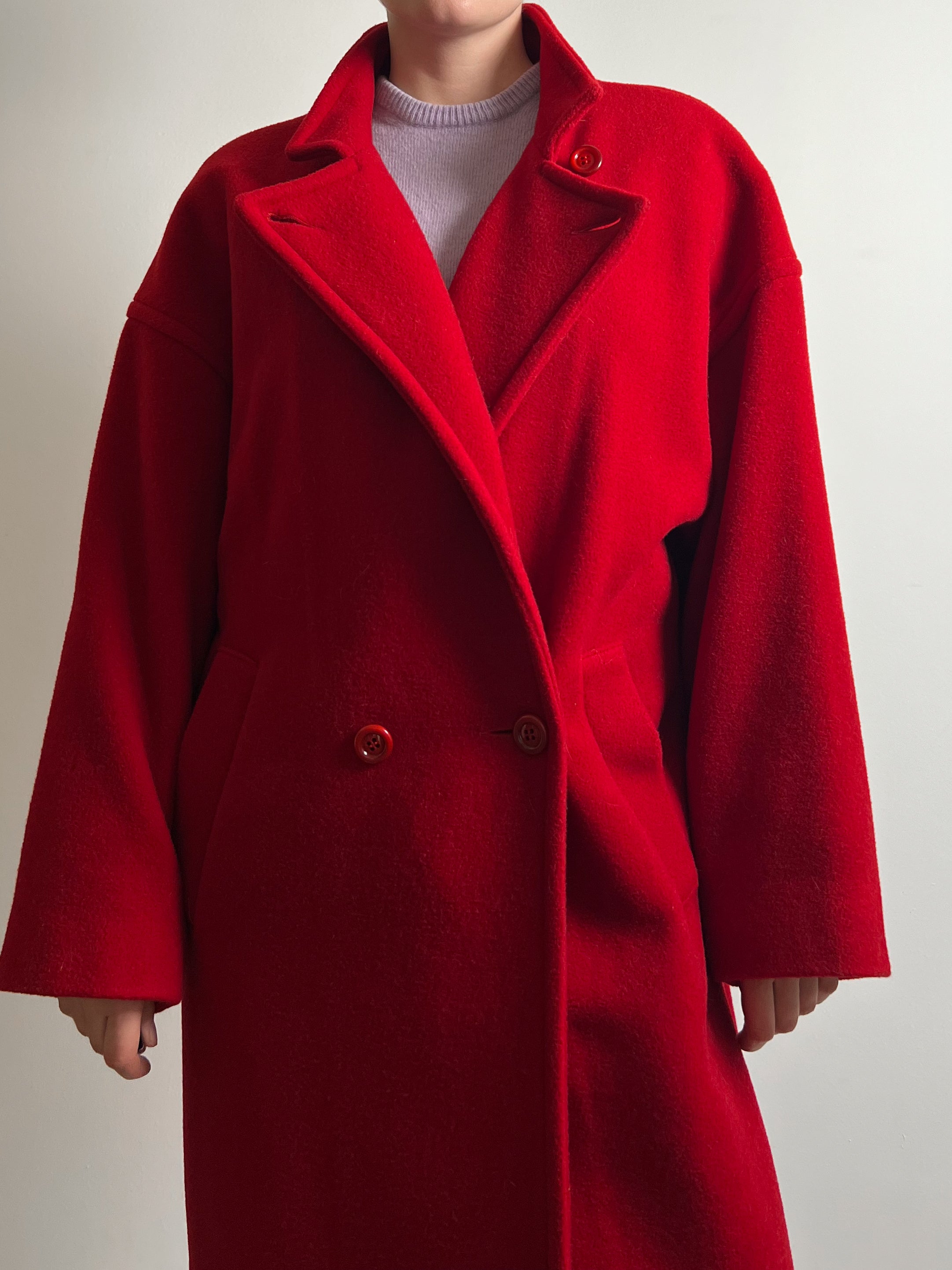 Pure wool red long coat