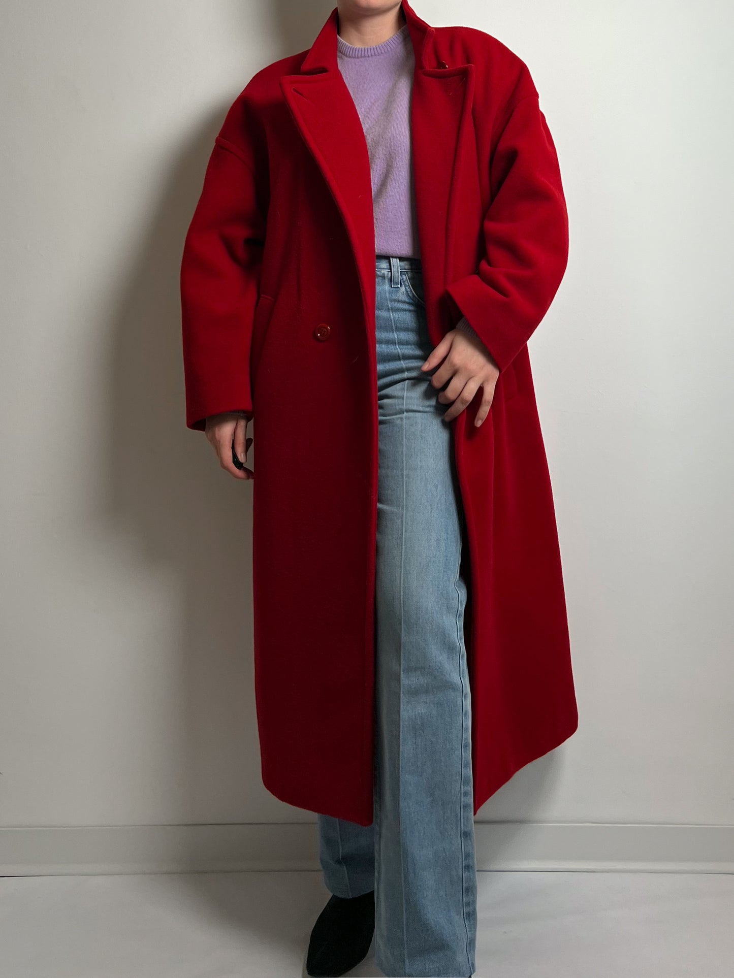 Pure wool red long coat