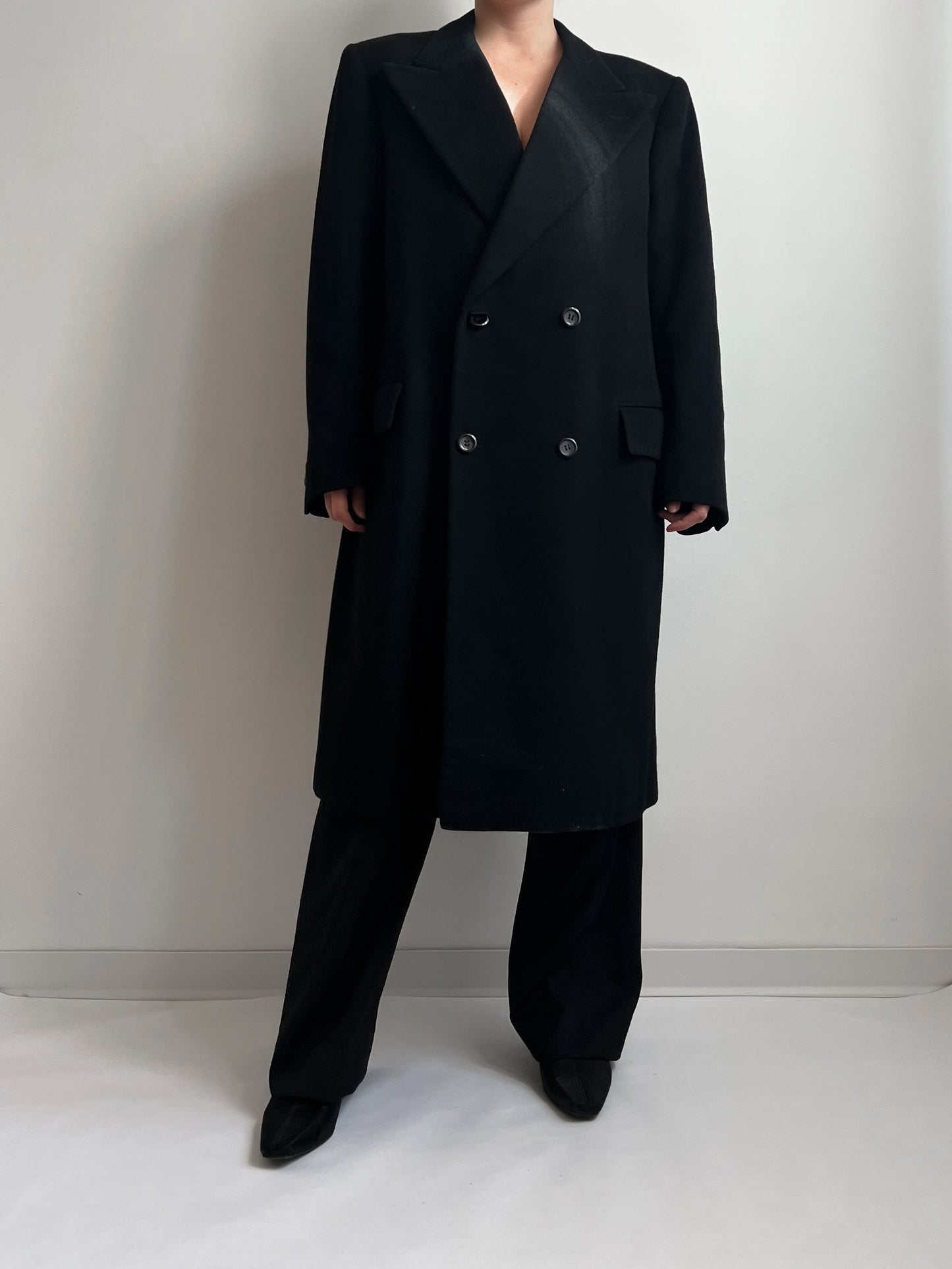 Pure wool double breast black man coat