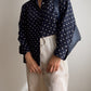Camicia blu a pois in seta