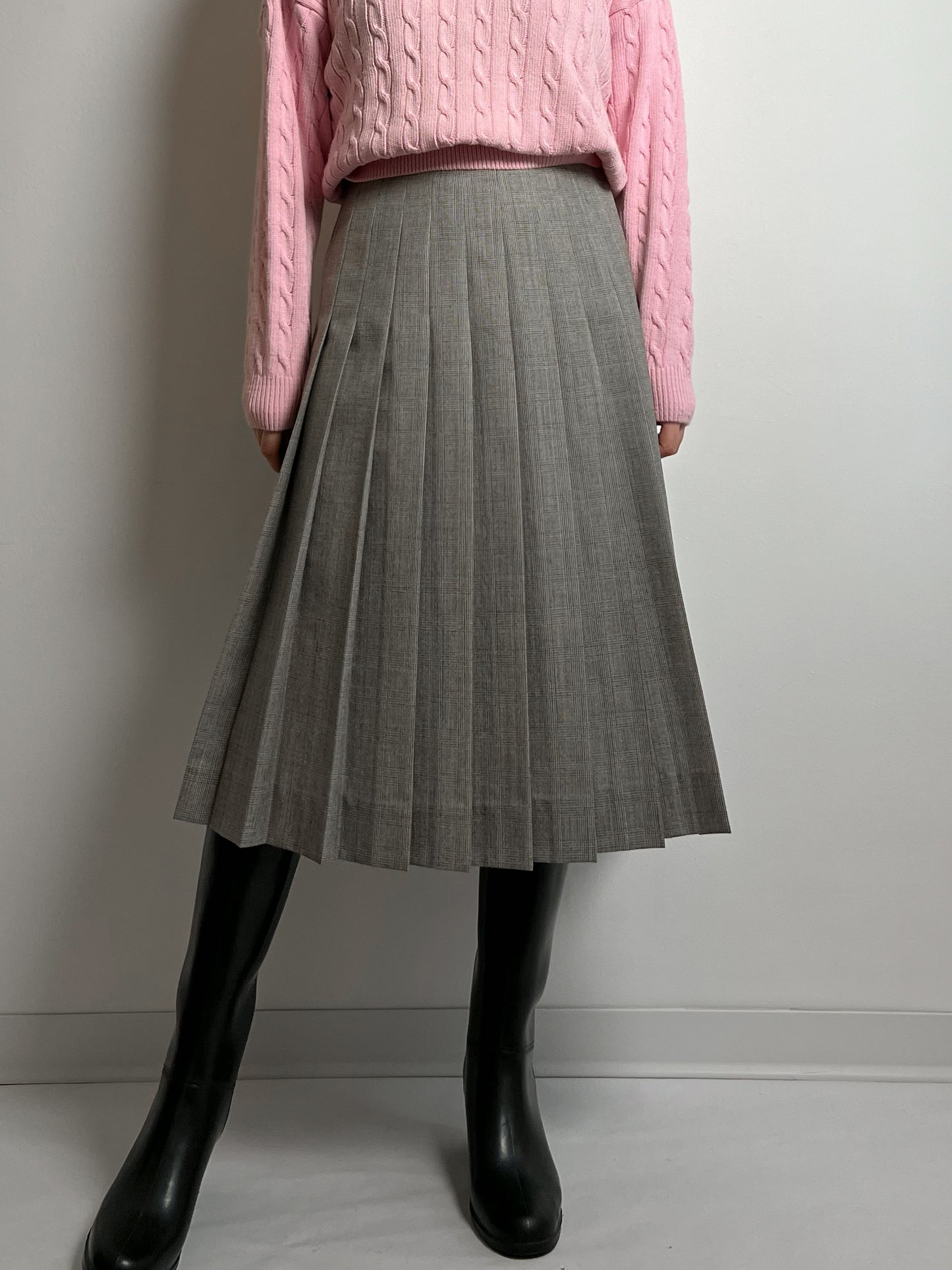 Pure wool pleated grey midi skirt