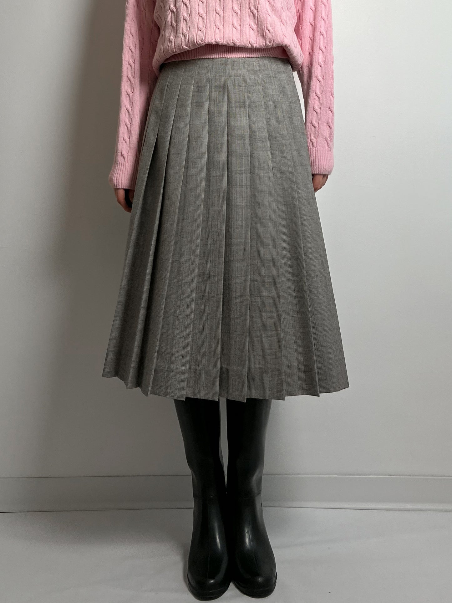 Pure wool pleated grey midi skirt