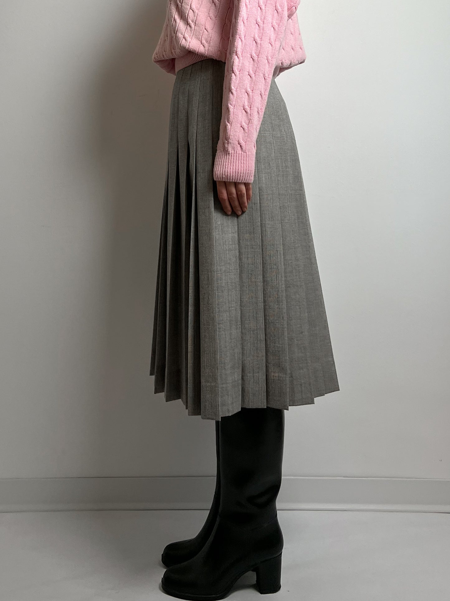 Pure wool pleated grey midi skirt