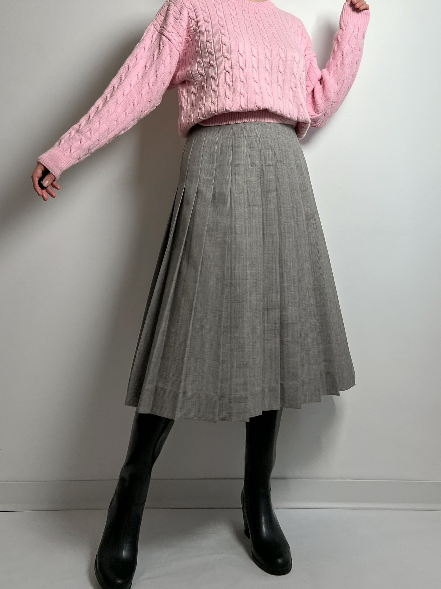 Pure wool pleated grey midi skirt