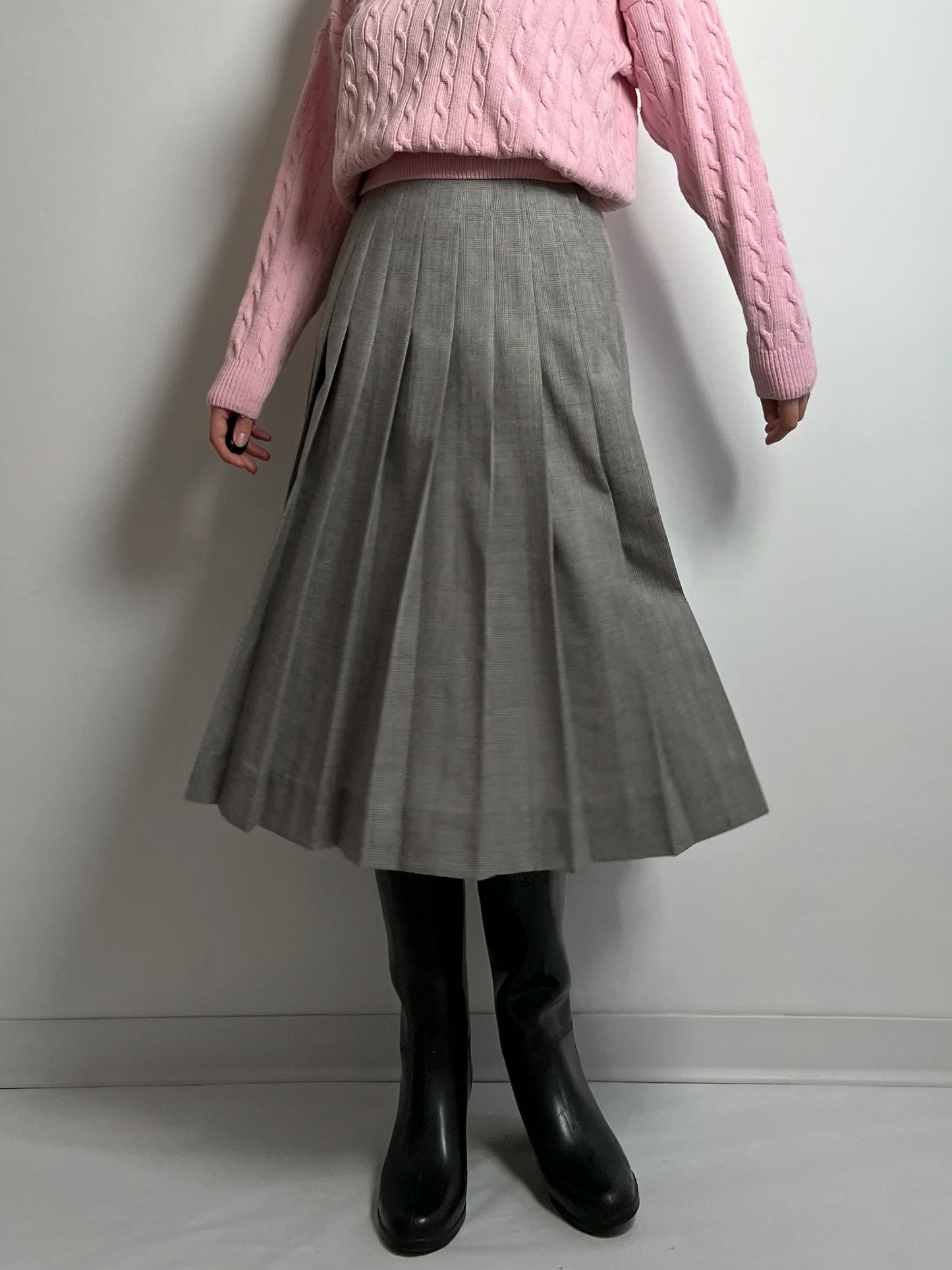 Pure wool pleated grey midi skirt