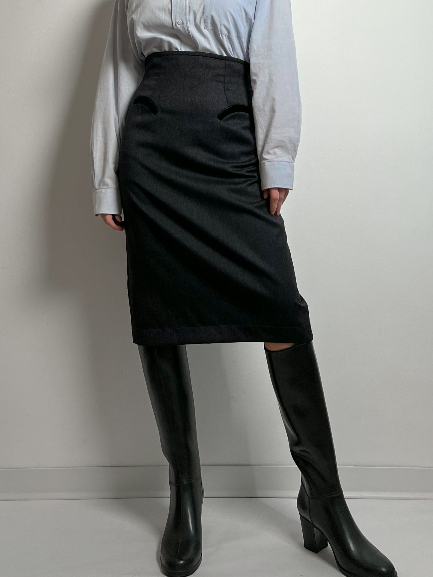 Pure wool and velvet midi skirt