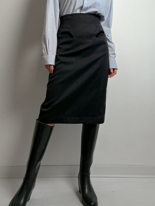 Pure wool and velvet midi skirt