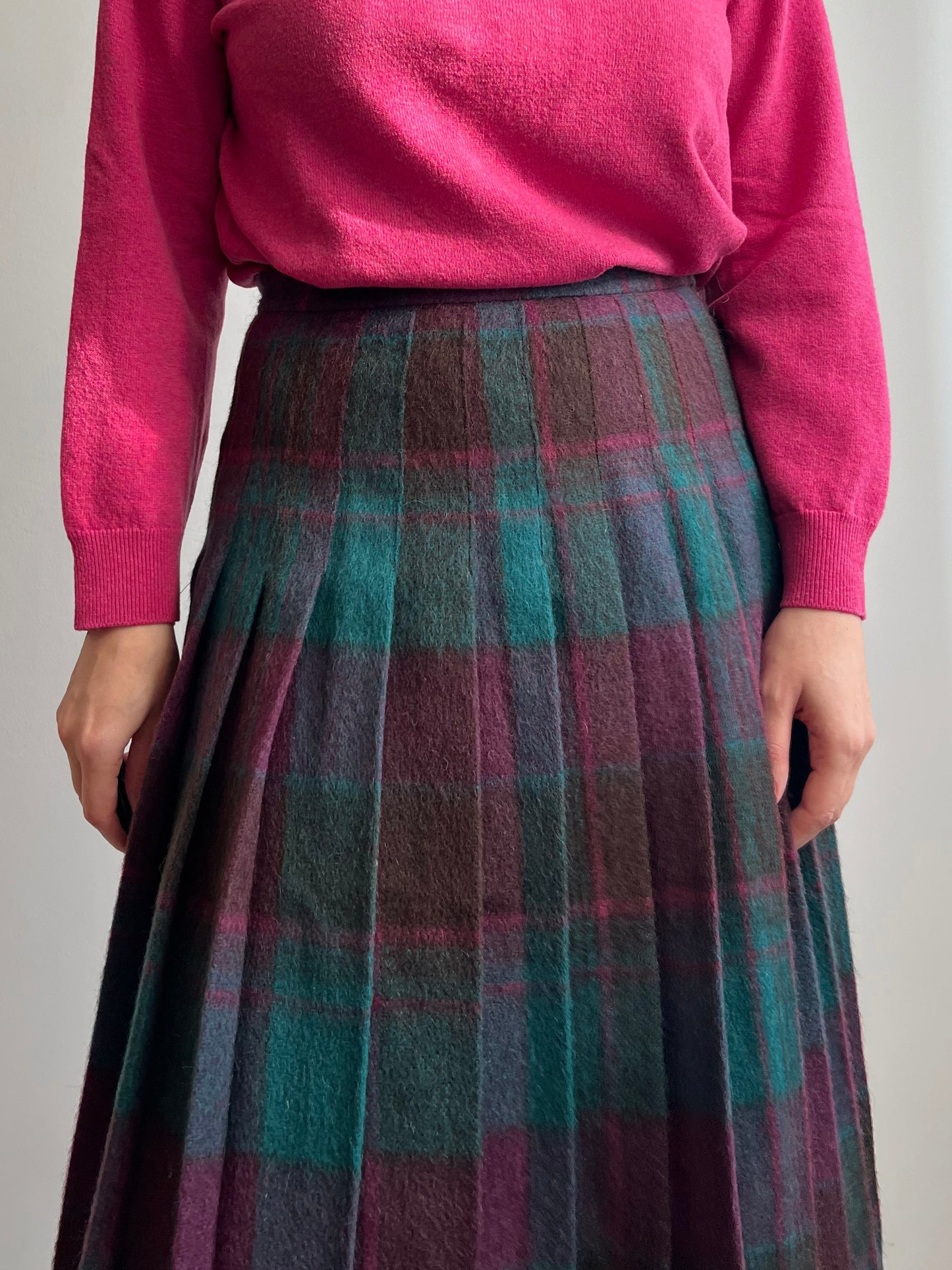 Wool and mohair pleated midi skirt