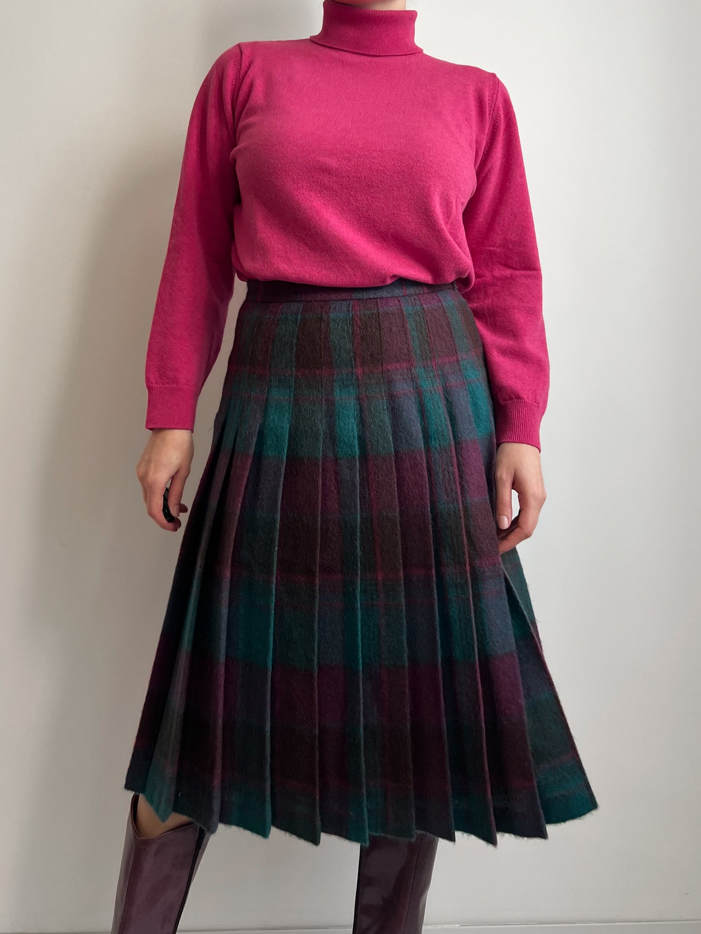 Wool and mohair pleated midi skirt