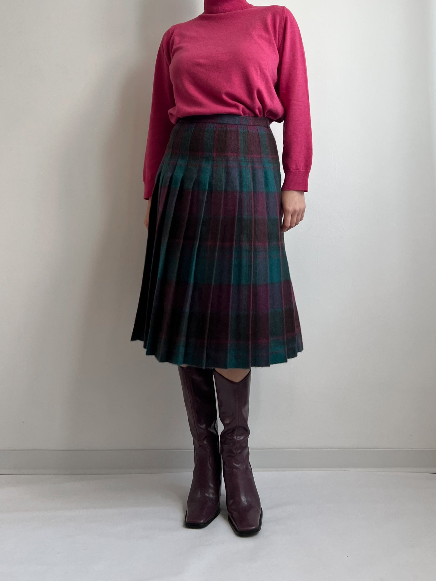 Wool and mohair pleated midi skirt