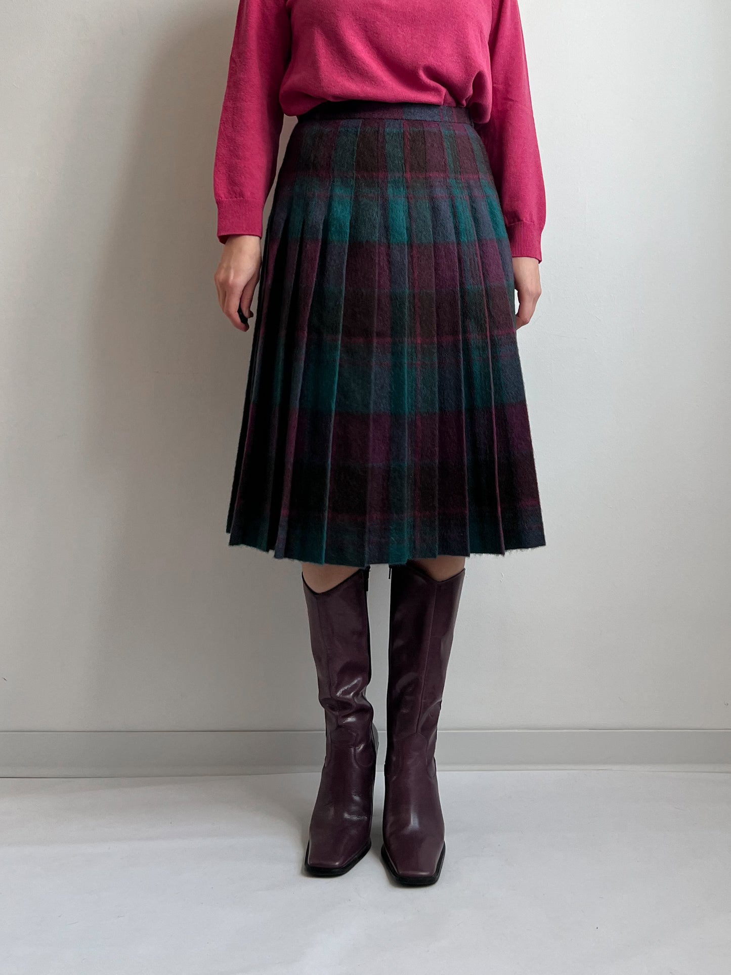 Wool and mohair pleated midi skirt