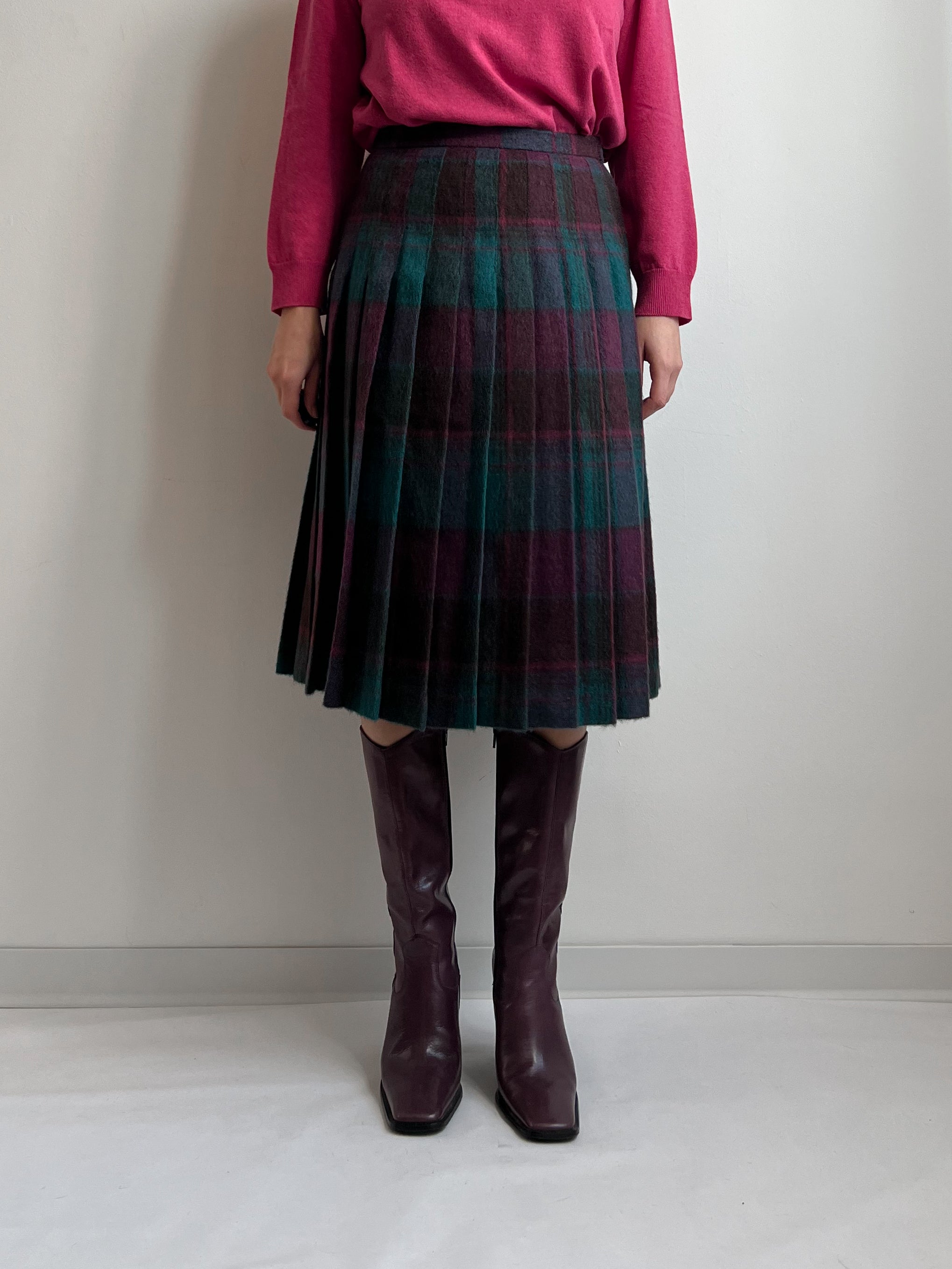 Wool and mohair pleated midi skirt