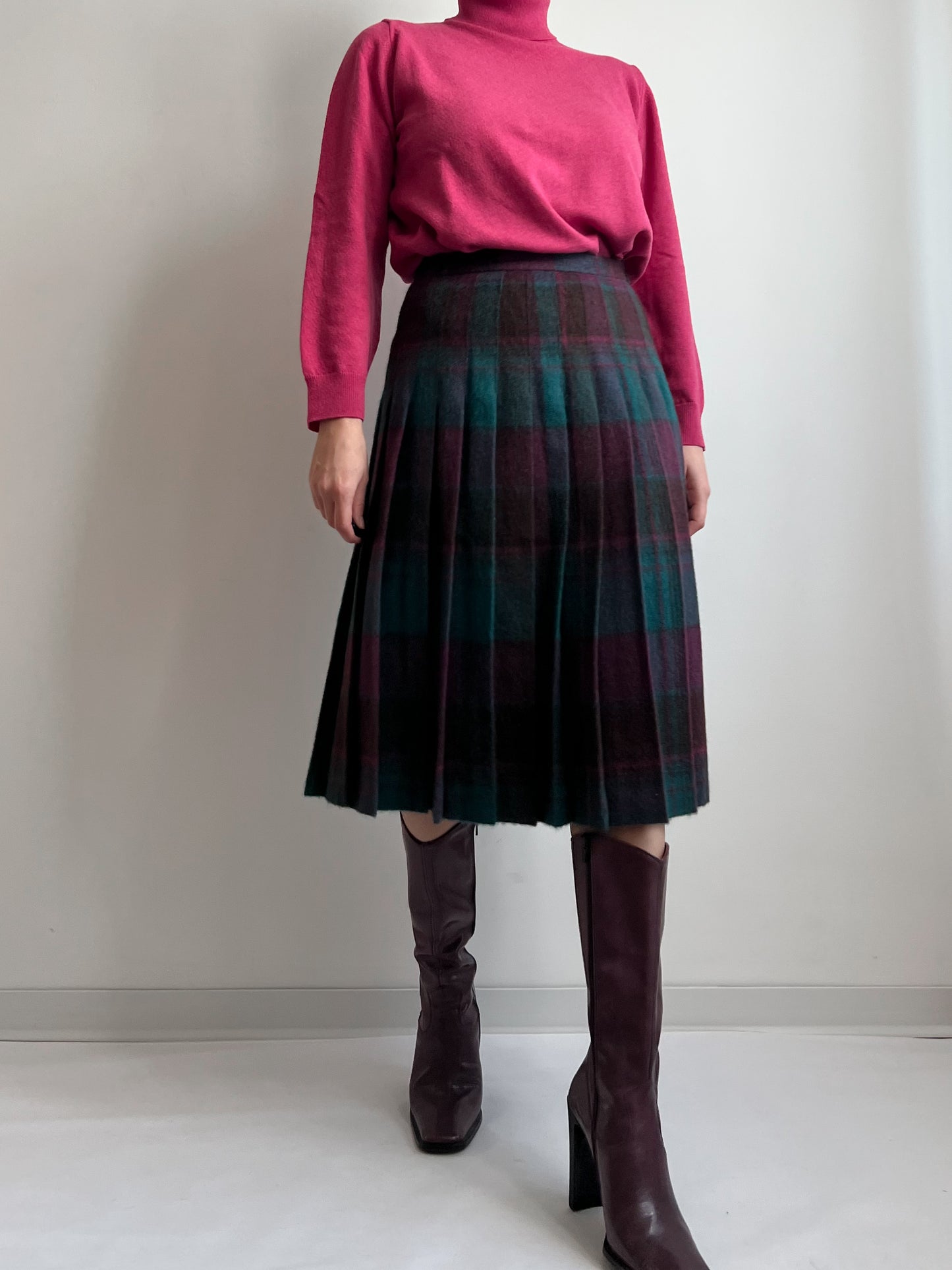 Wool and mohair pleated midi skirt