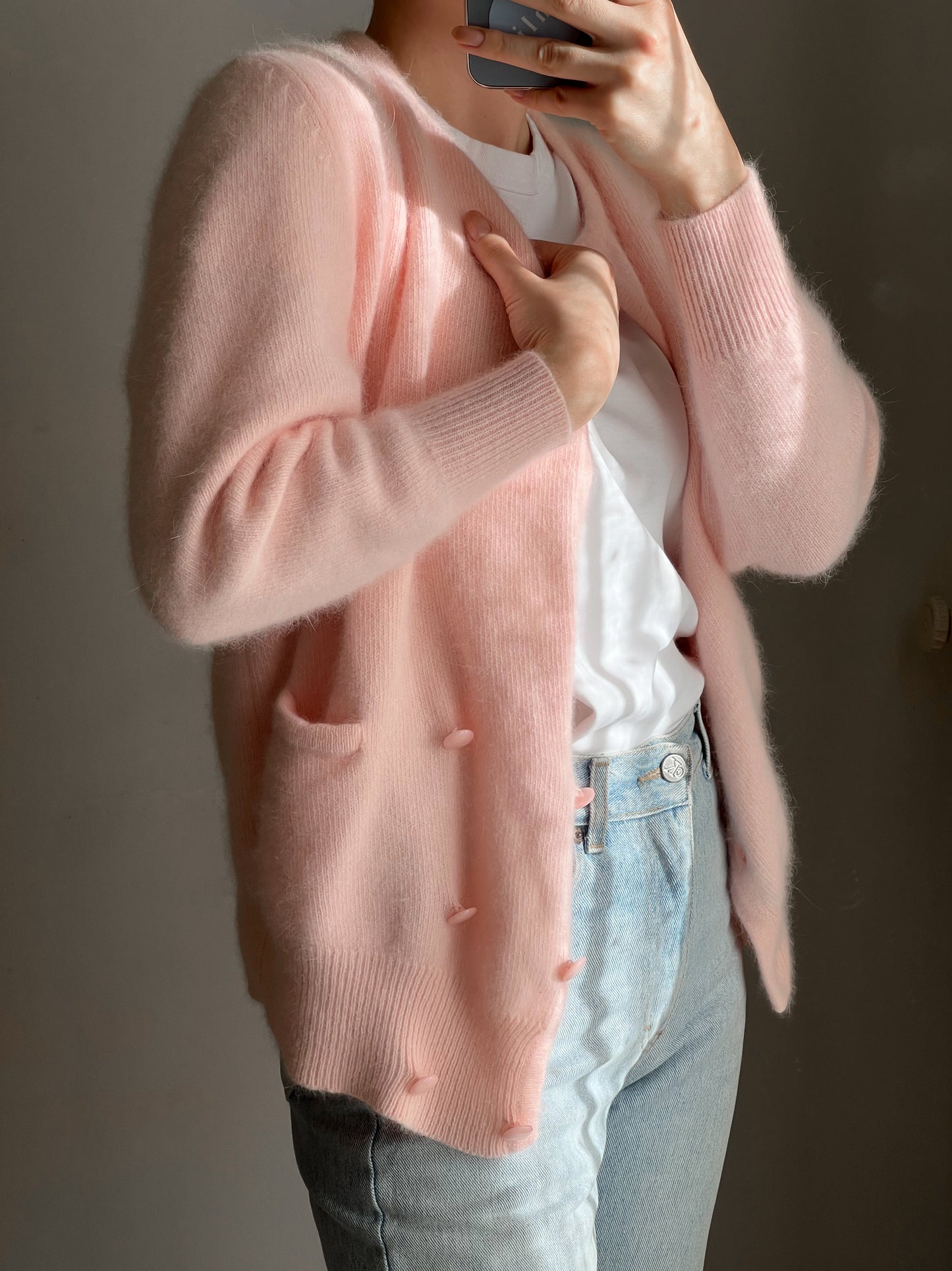 Cardigan in lambswool e angora rosa