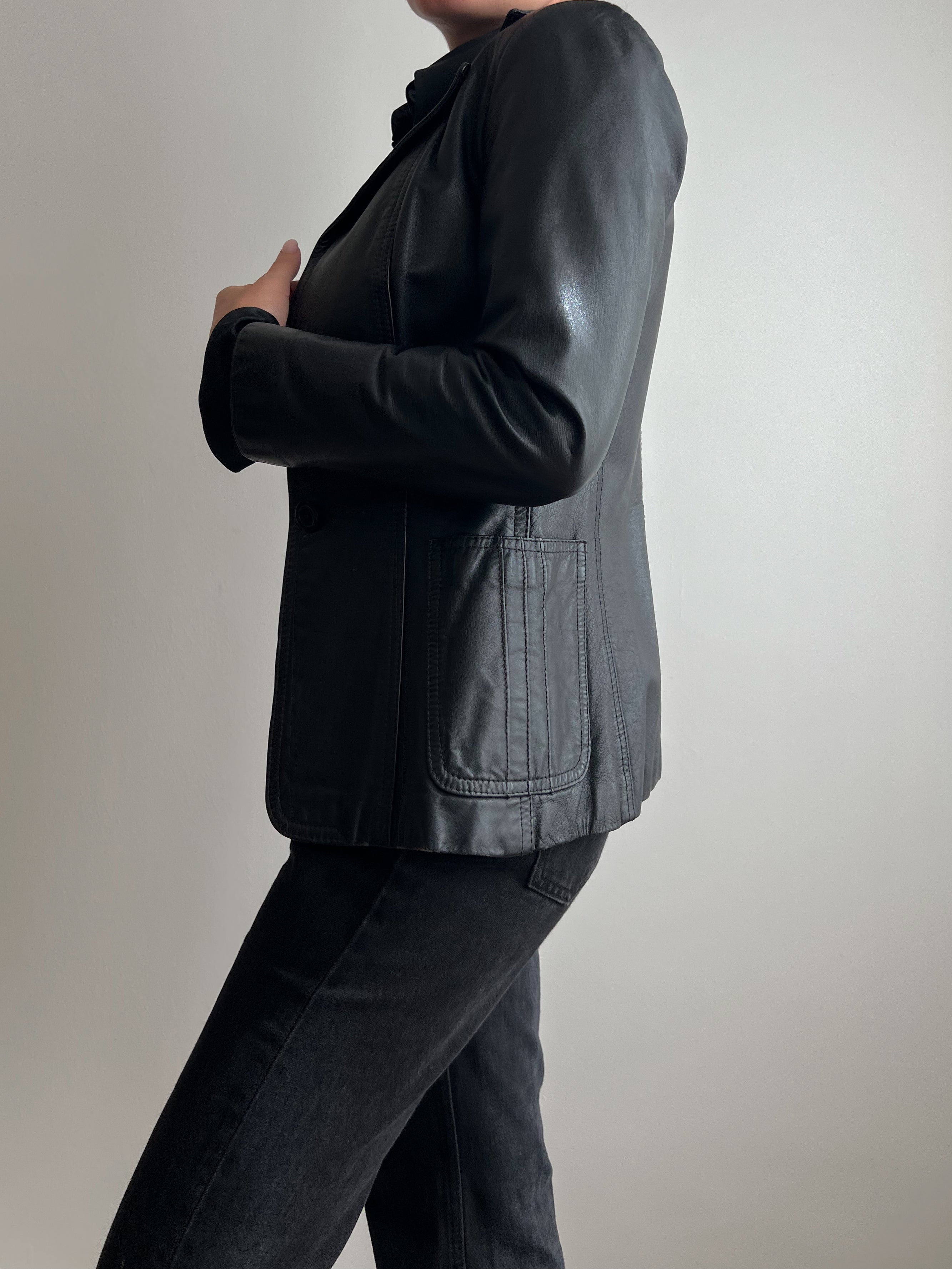 Blazer nero in pelle