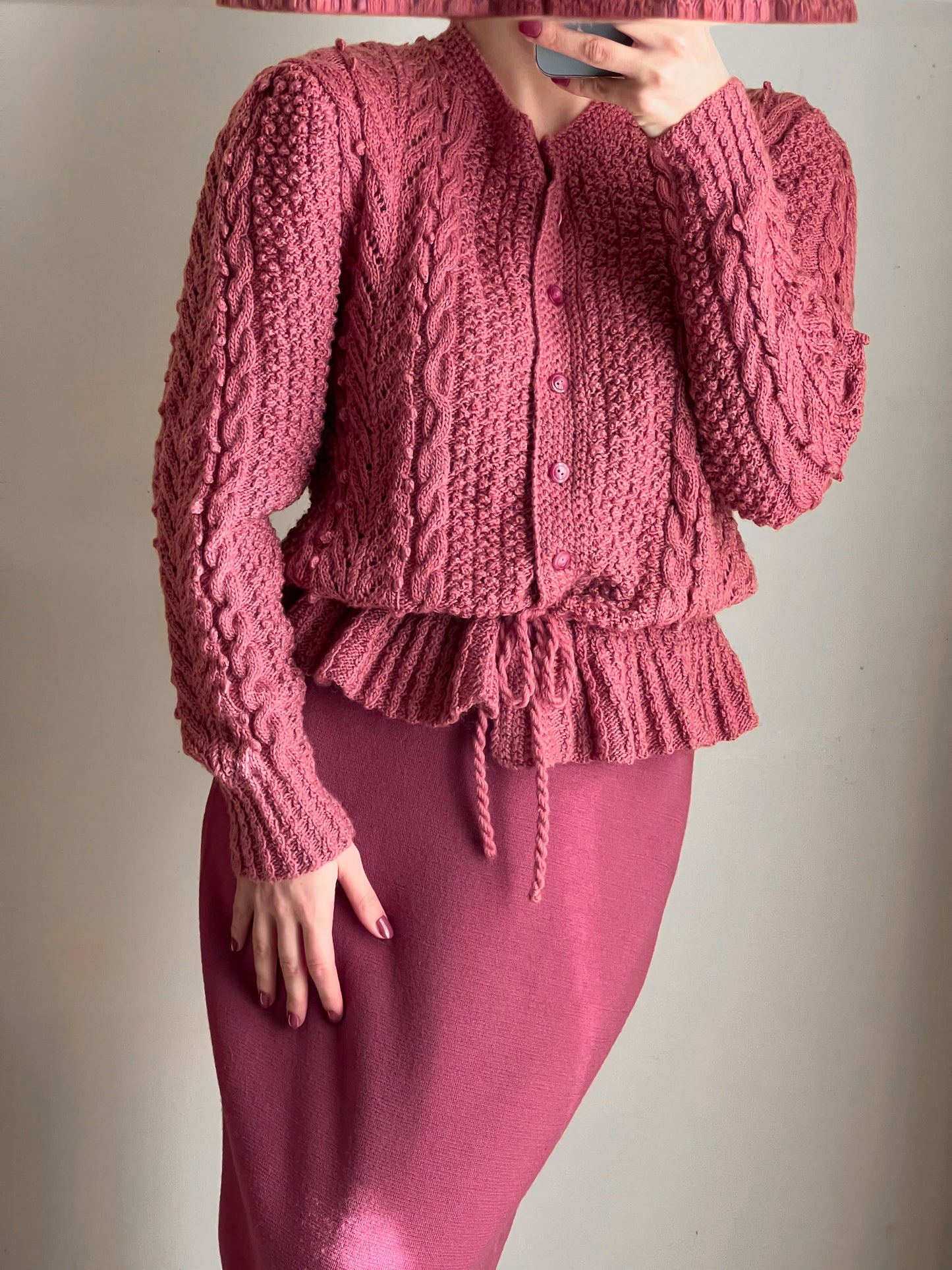 Cardigan in lana color malva