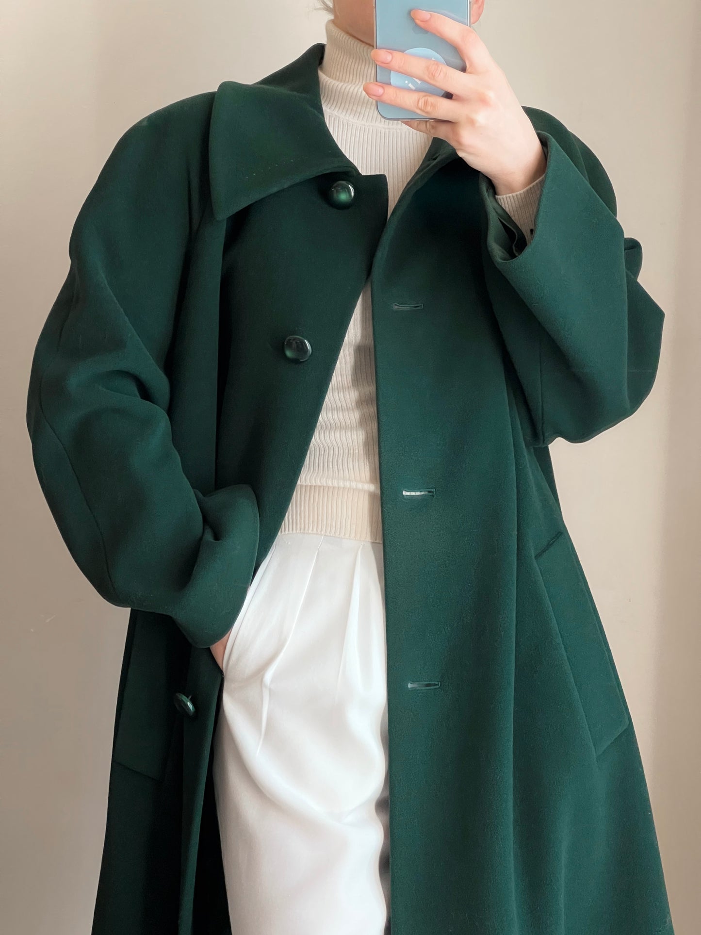 Cappotto verde in lana e cashmere