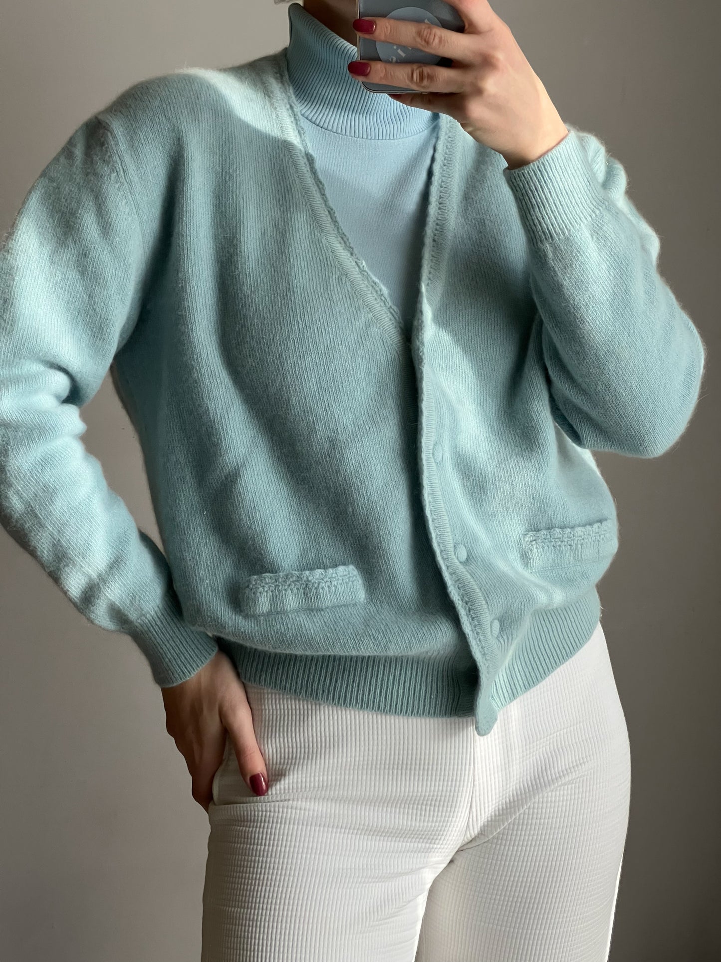 Cardigan in lana e angora azzurro