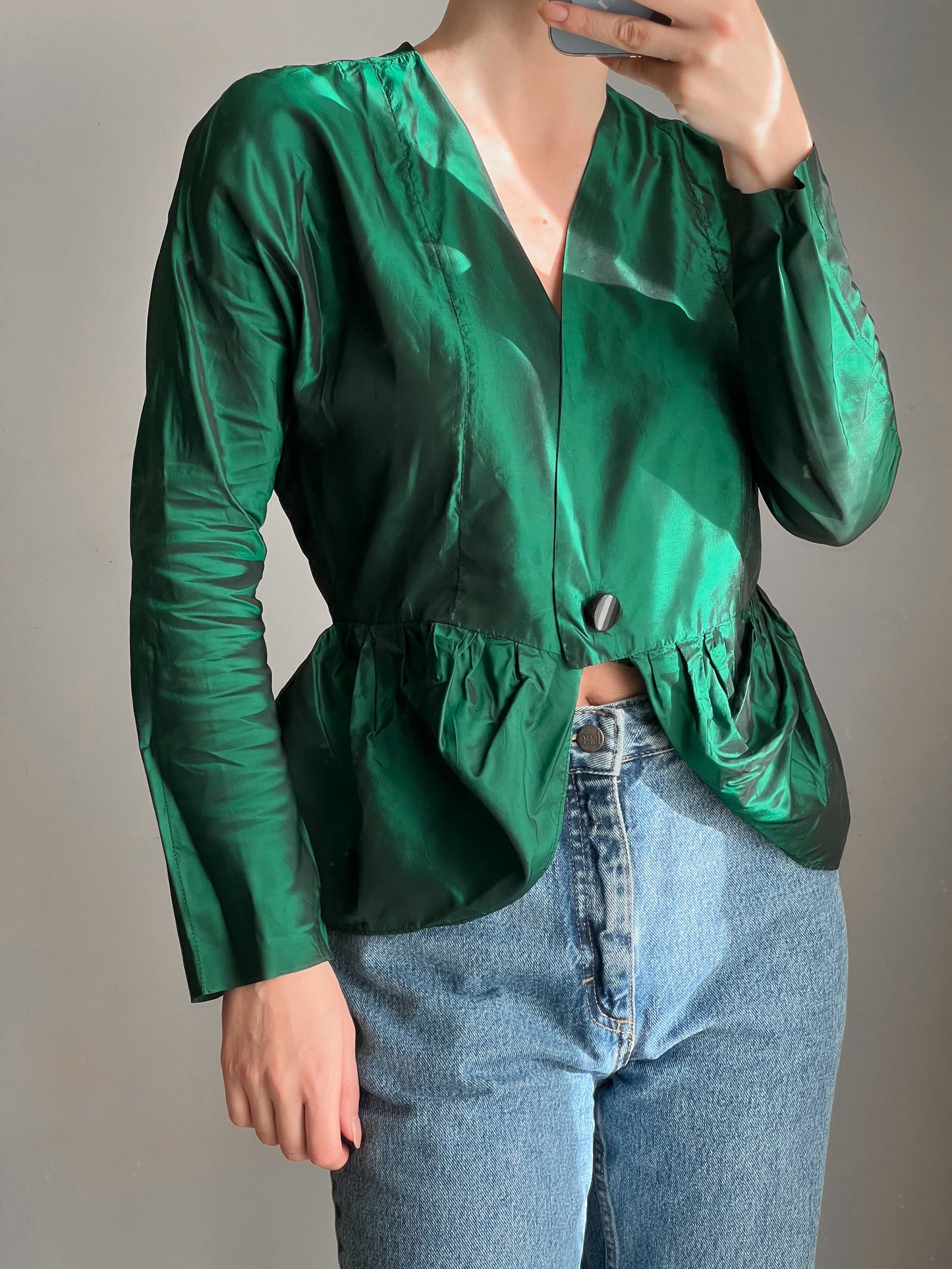 Blusa in shantung di seta verde