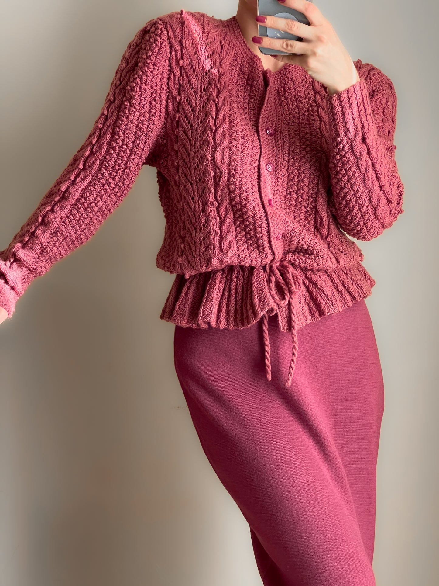 Cardigan in lana color malva