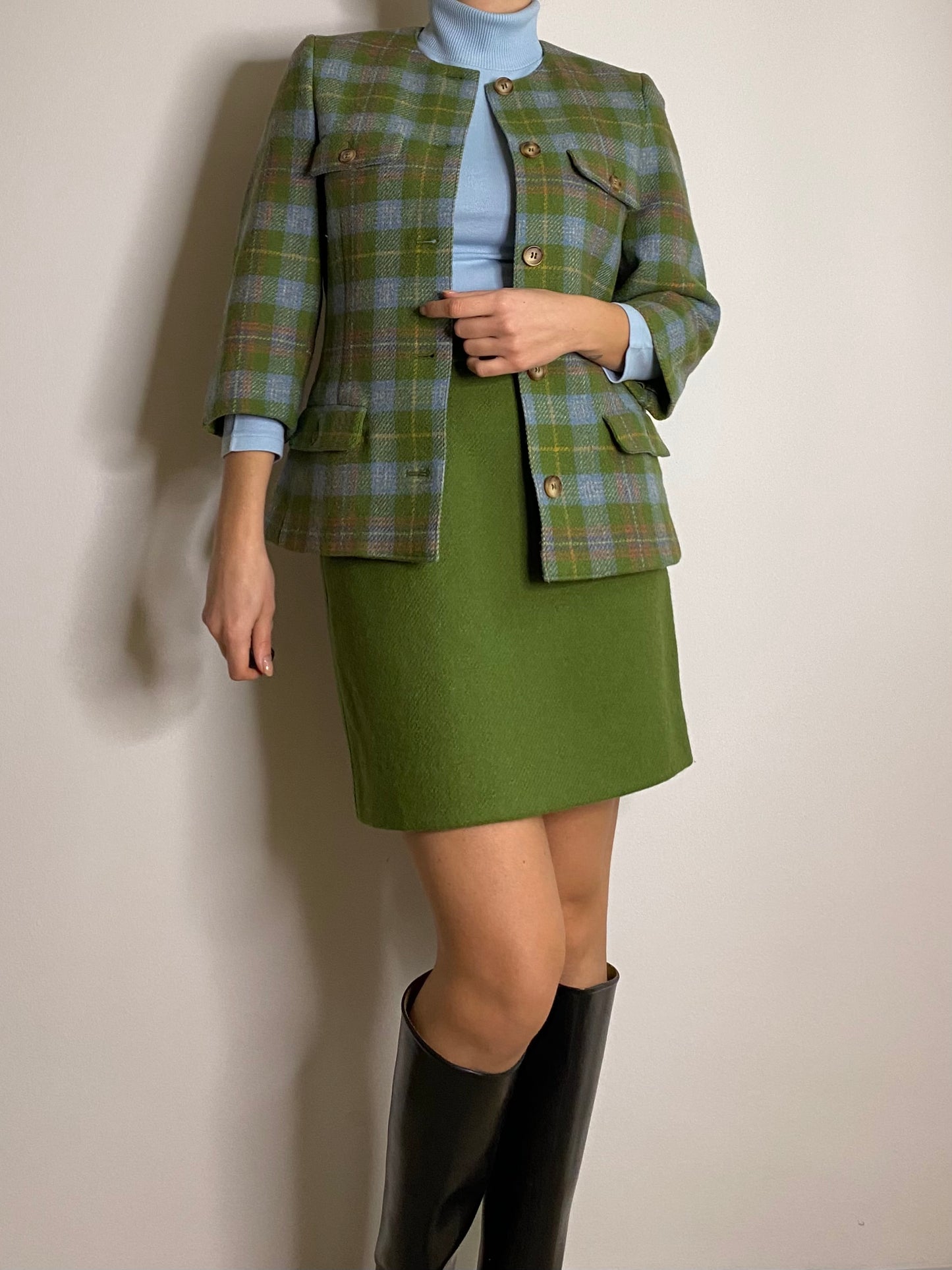 Tailleur verde tartan in lana