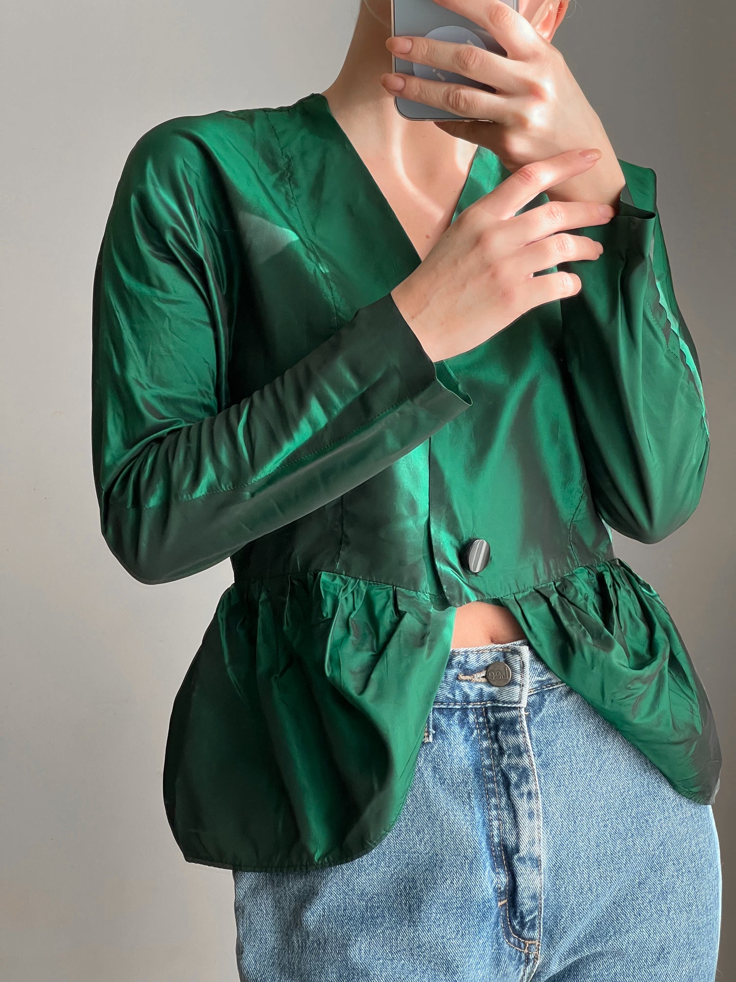 Blusa in shantung di seta verde