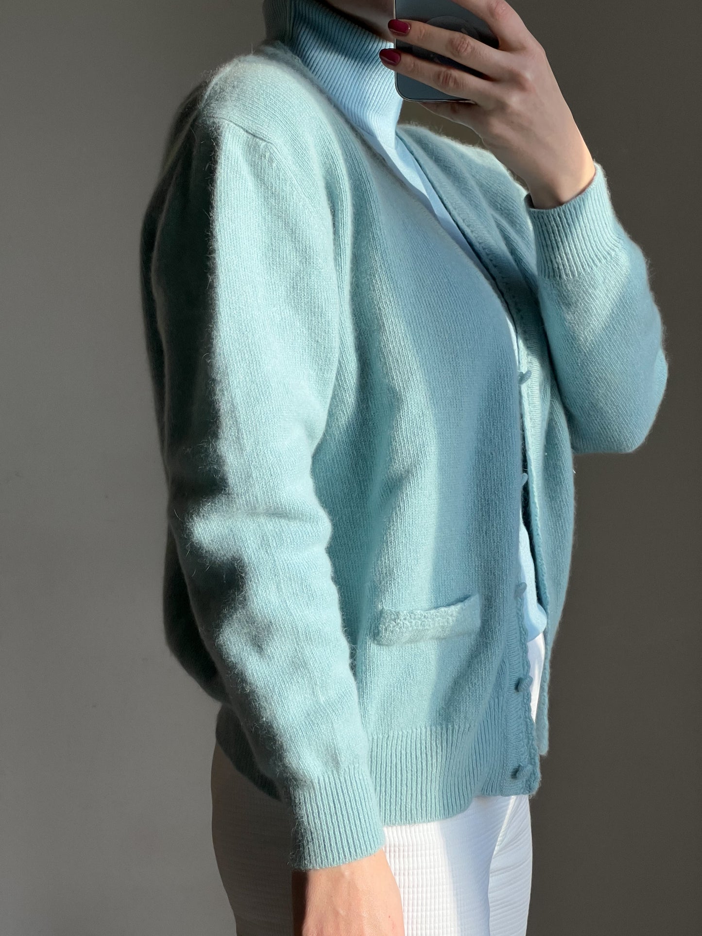 Cardigan in lana e angora azzurro