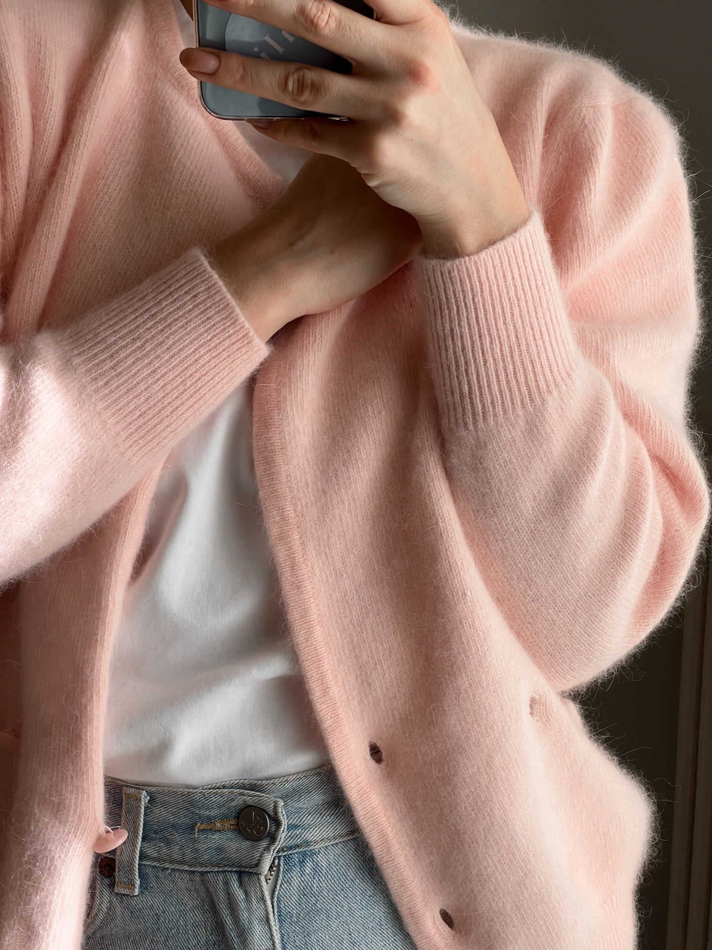 Cardigan in lambswool e angora rosa