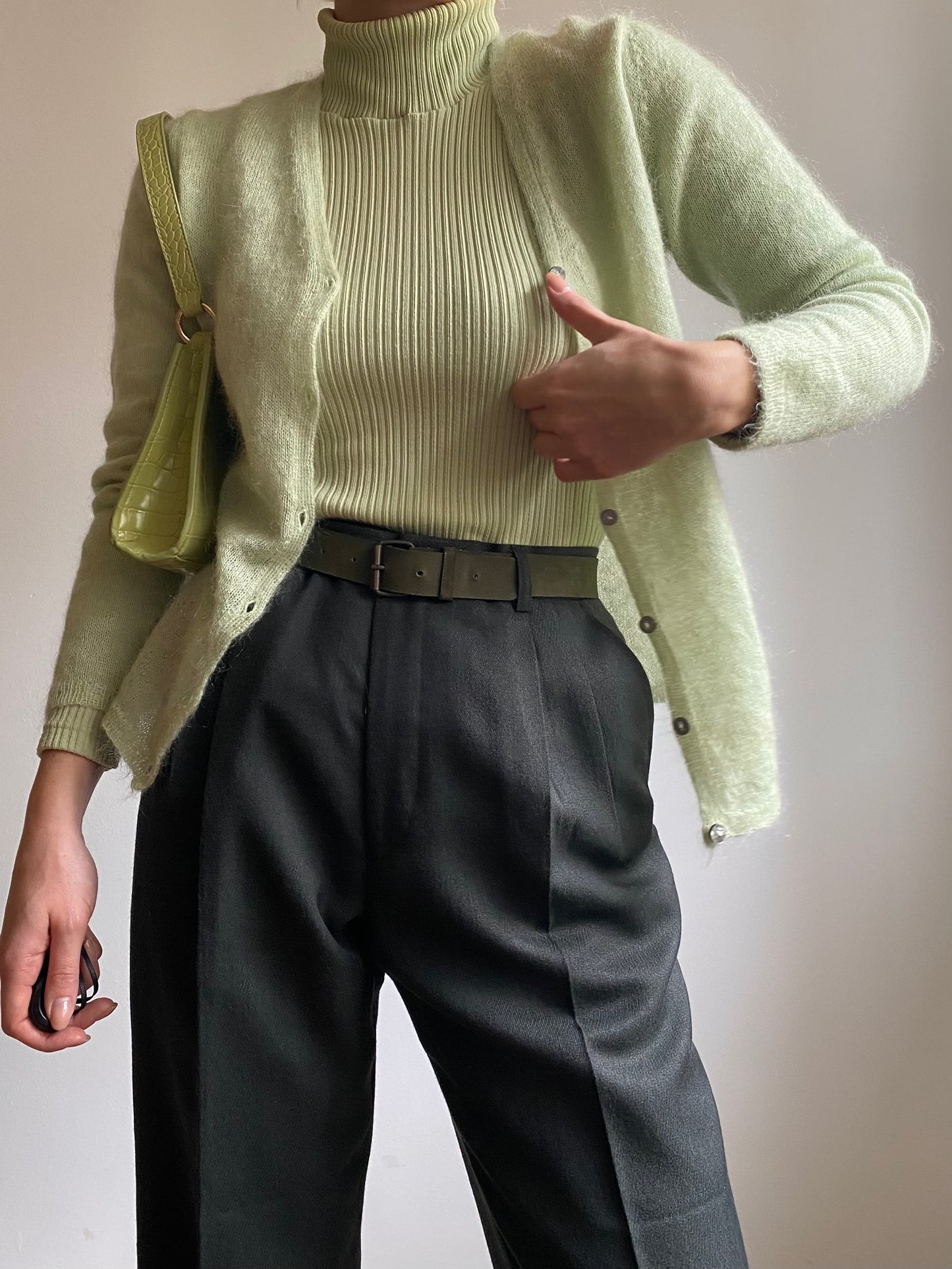 Cardigan verde menta in mohair