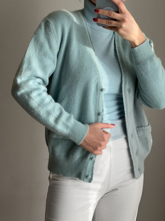 Cardigan in lana e angora azzurro