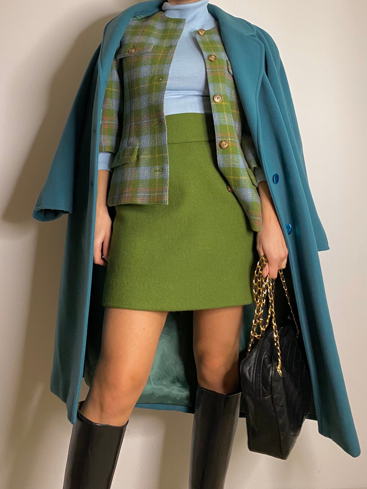 Tailleur verde tartan in lana