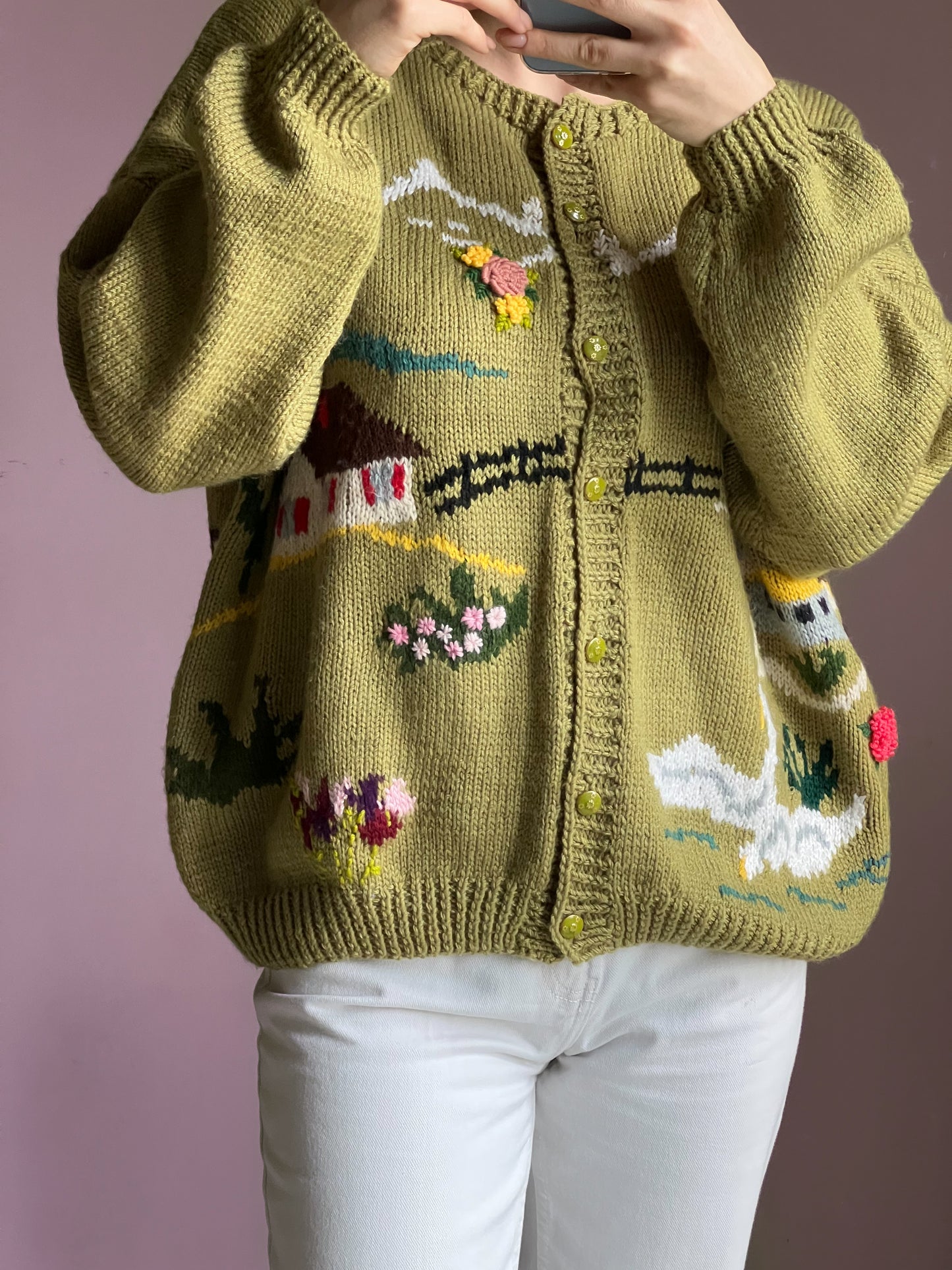 Cardigan fatto a mano verde