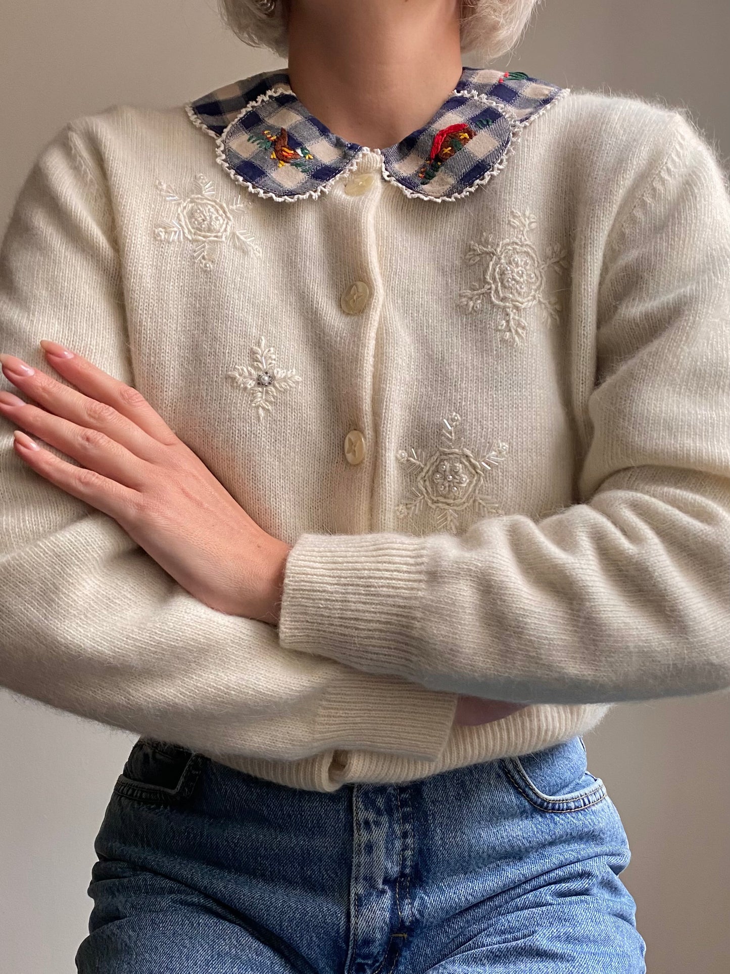 Cardigan in lambswool e angora