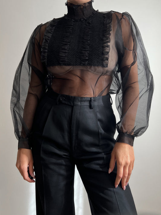 Blusa nera in seta