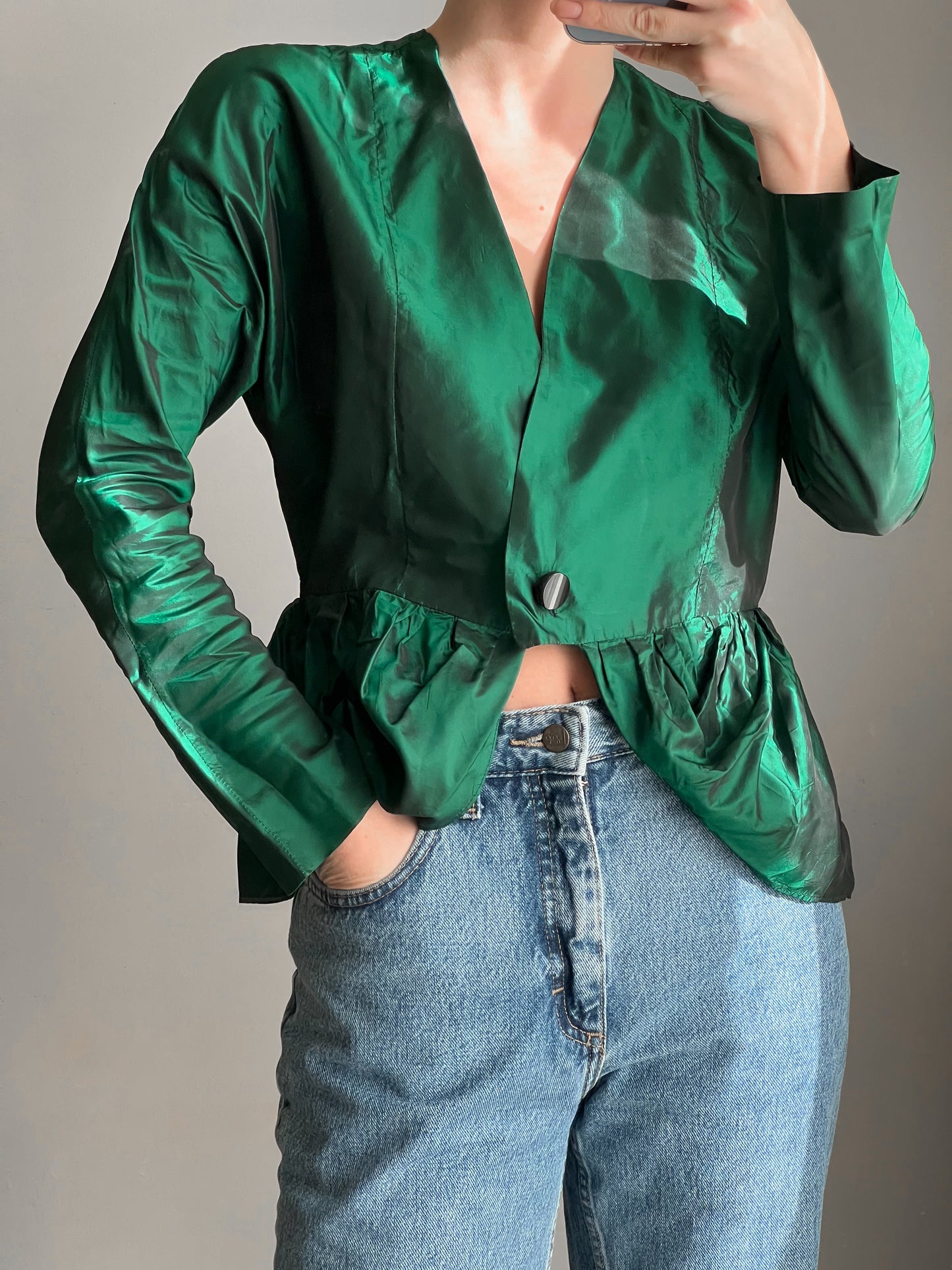 Blusa in shantung di seta verde