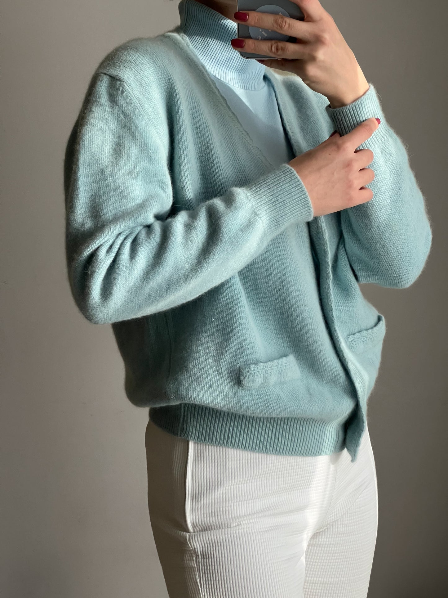 Cardigan in lana e angora azzurro