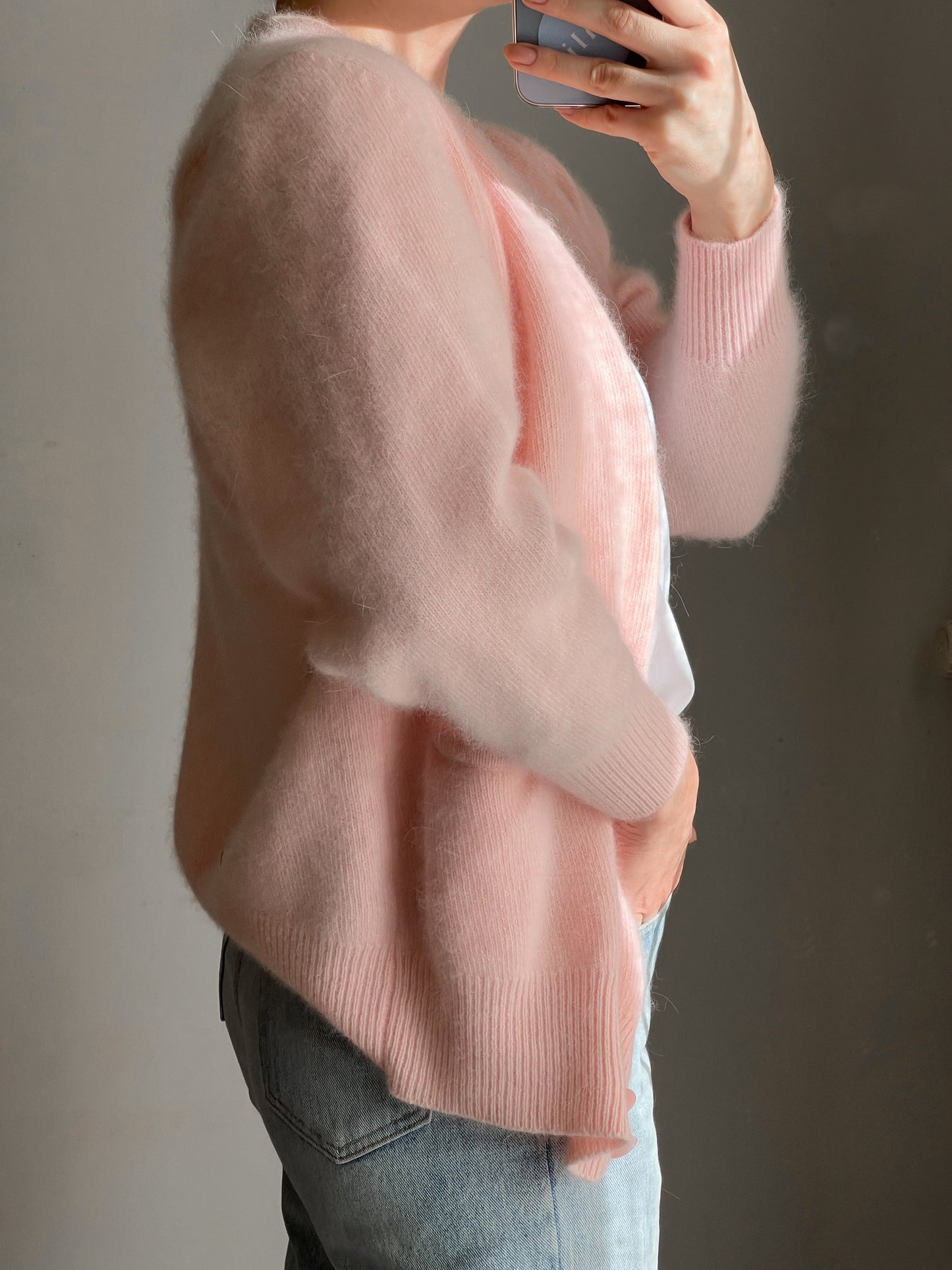 Cardigan in lambswool e angora rosa