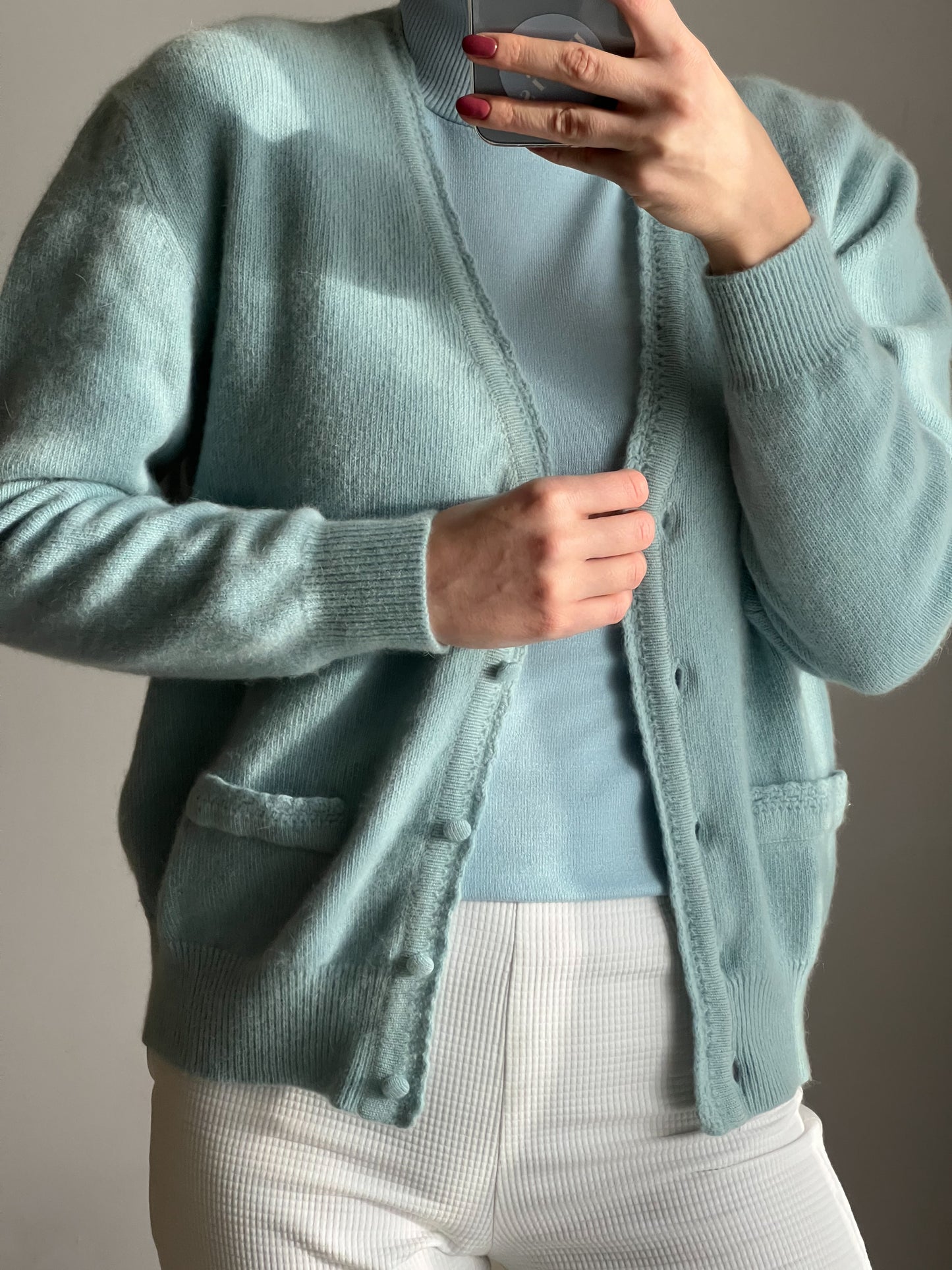 Cardigan in lana e angora azzurro