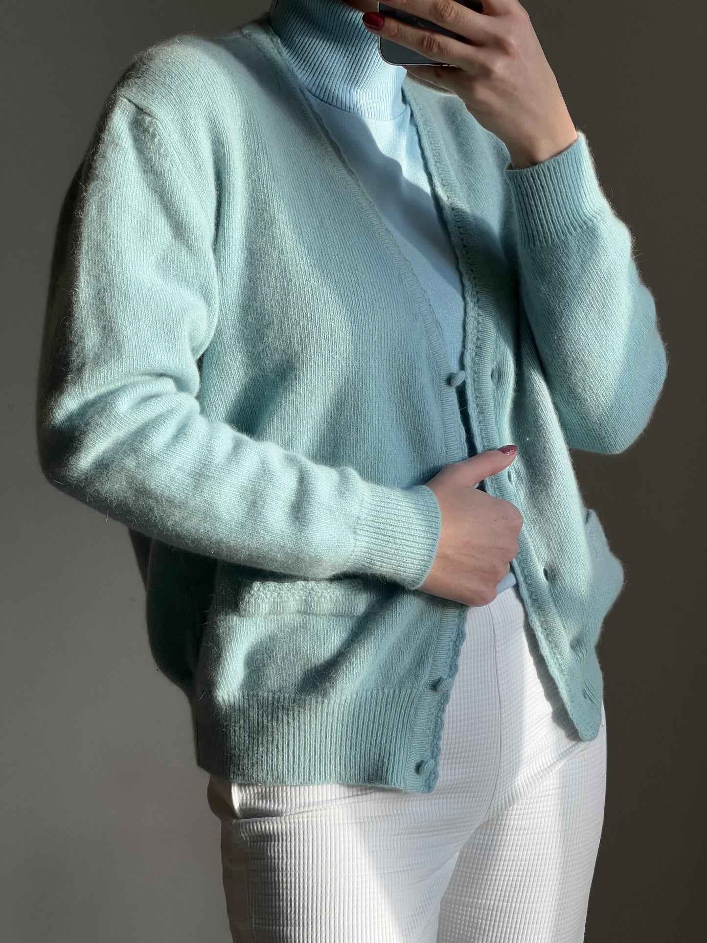 Cardigan in lana e angora azzurro