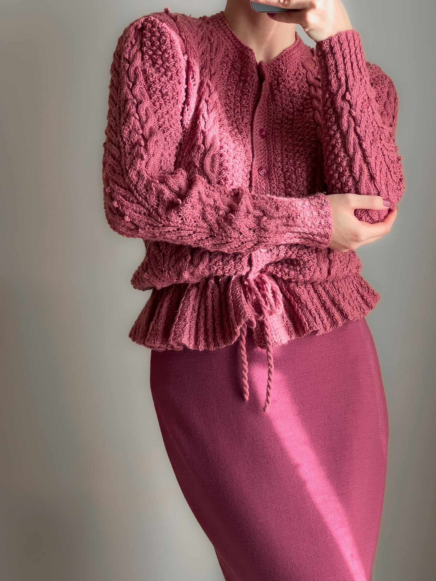 Cardigan in lana color malva