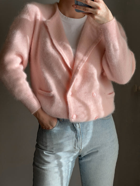 Cardigan in lambswool e angora rosa