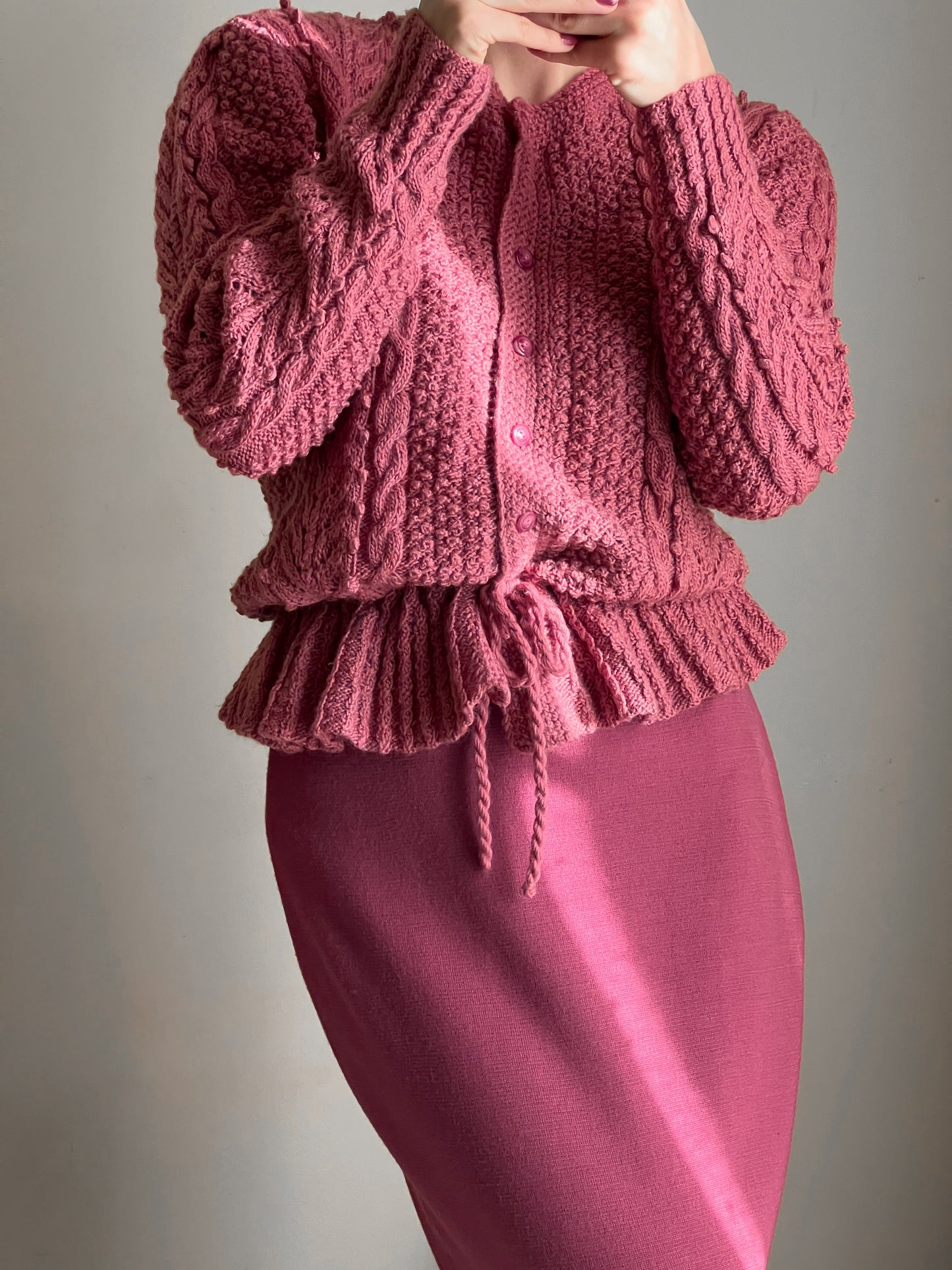 Cardigan in lana color malva