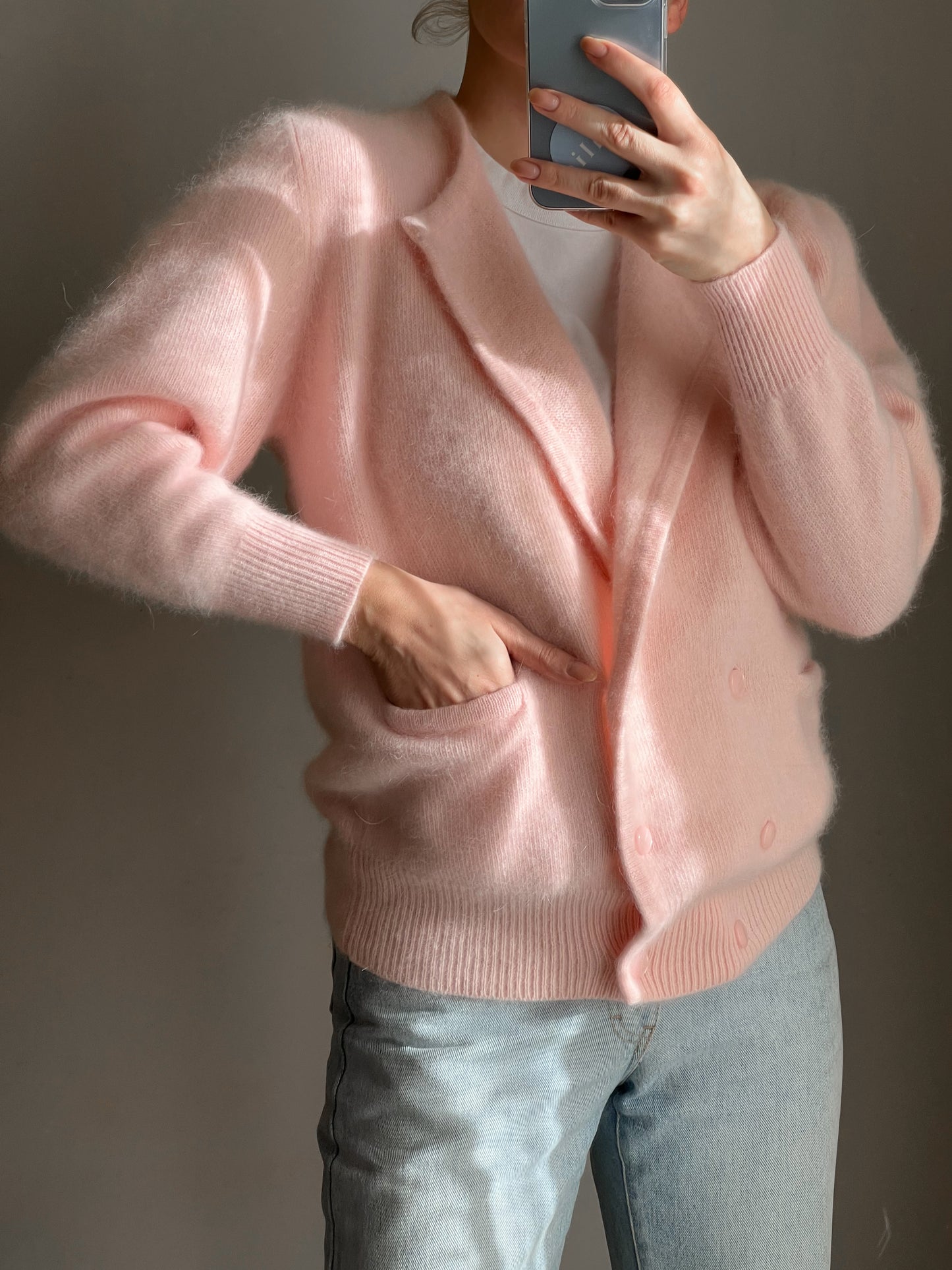 Cardigan in lambswool e angora rosa