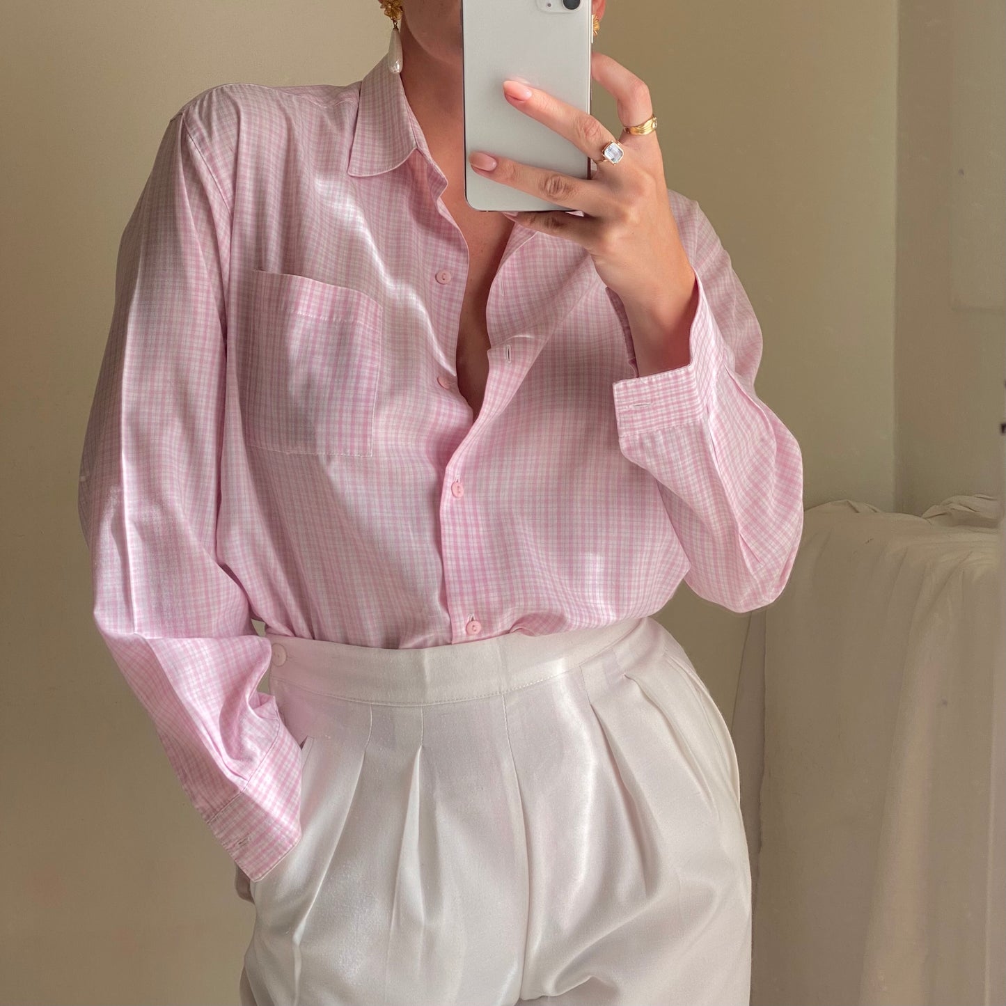 Camicia vichy rosa e bianca