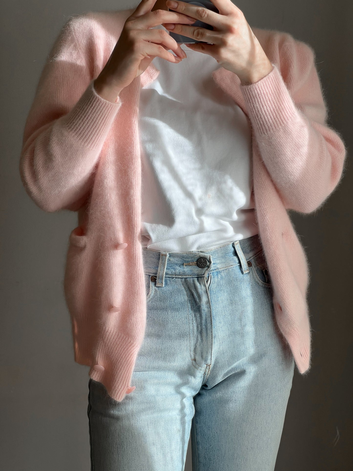 Cardigan in lambswool e angora rosa