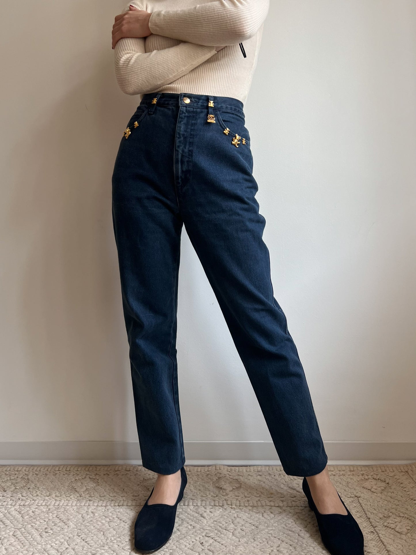 Jeans con orsetti dorati