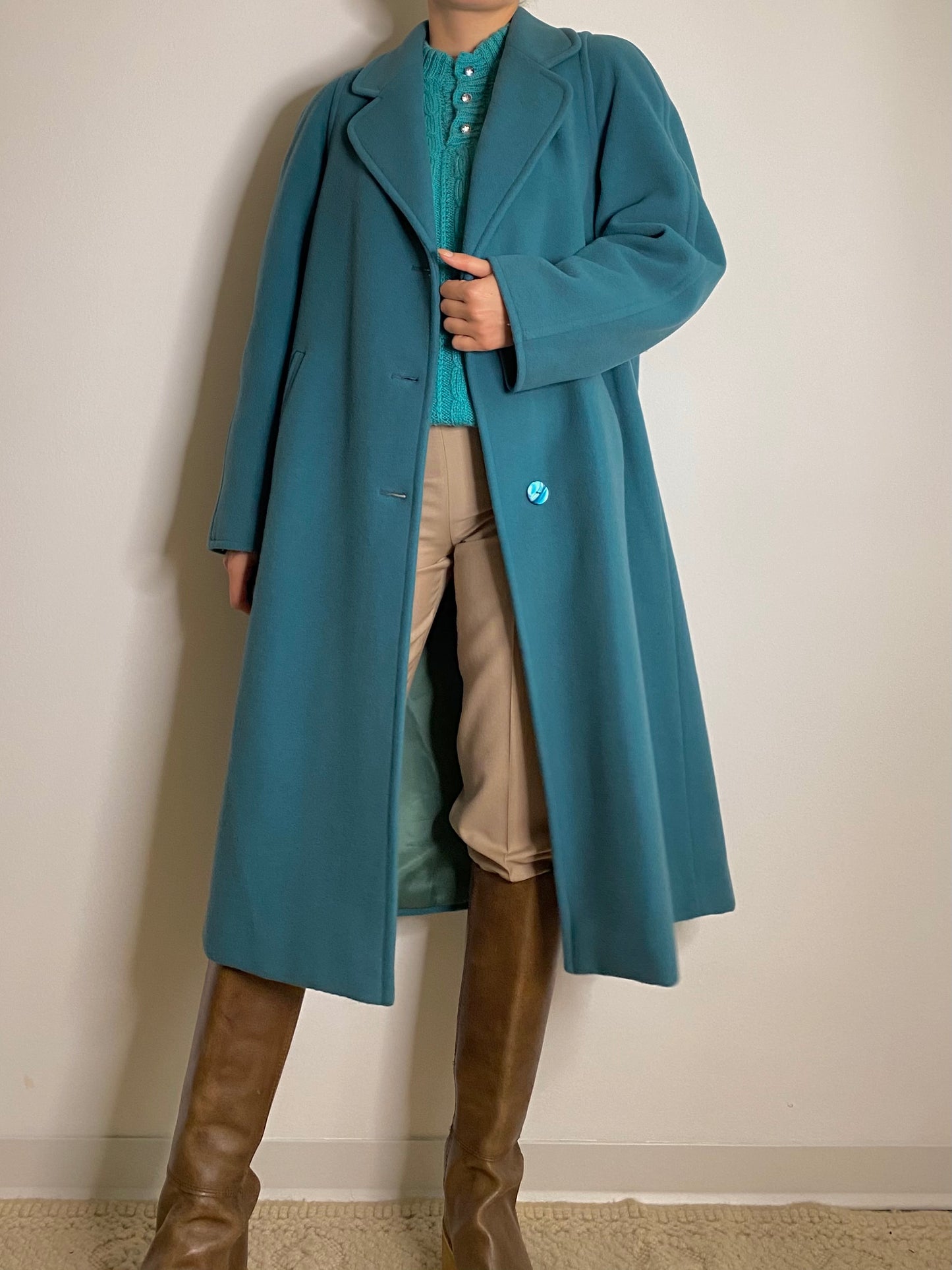 Cappotto in lana turchese